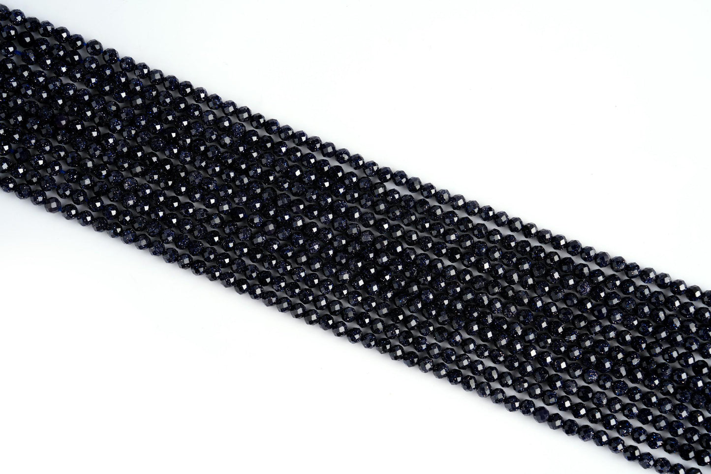 Natural Blue Sandstone Gemstone Round Micro Faceted Beads String 15.5 Inches Long 2/3/4/6 MM for Jewelry Making and Crafting - AS & JG