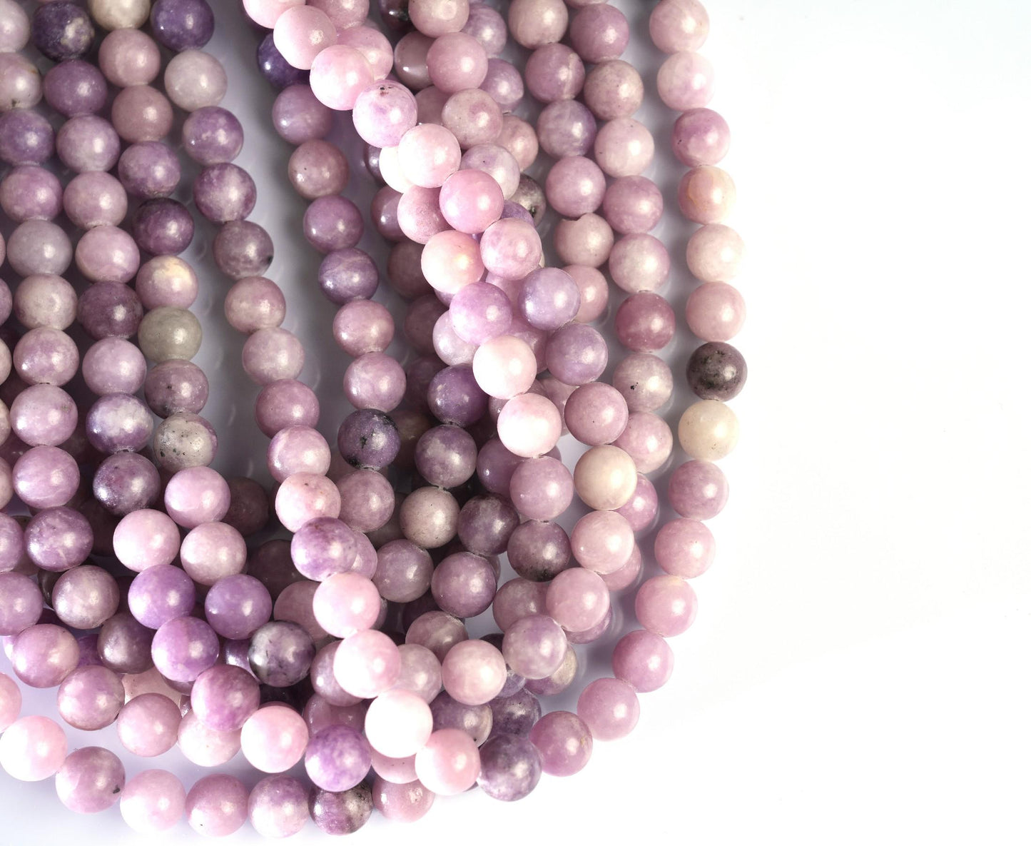 Natural Lepidolite Gemstone Round Smooth Beads String 15.5 Inches Long 4/6/8/10 MM for Jewelry Making and Crafting - AS & JG