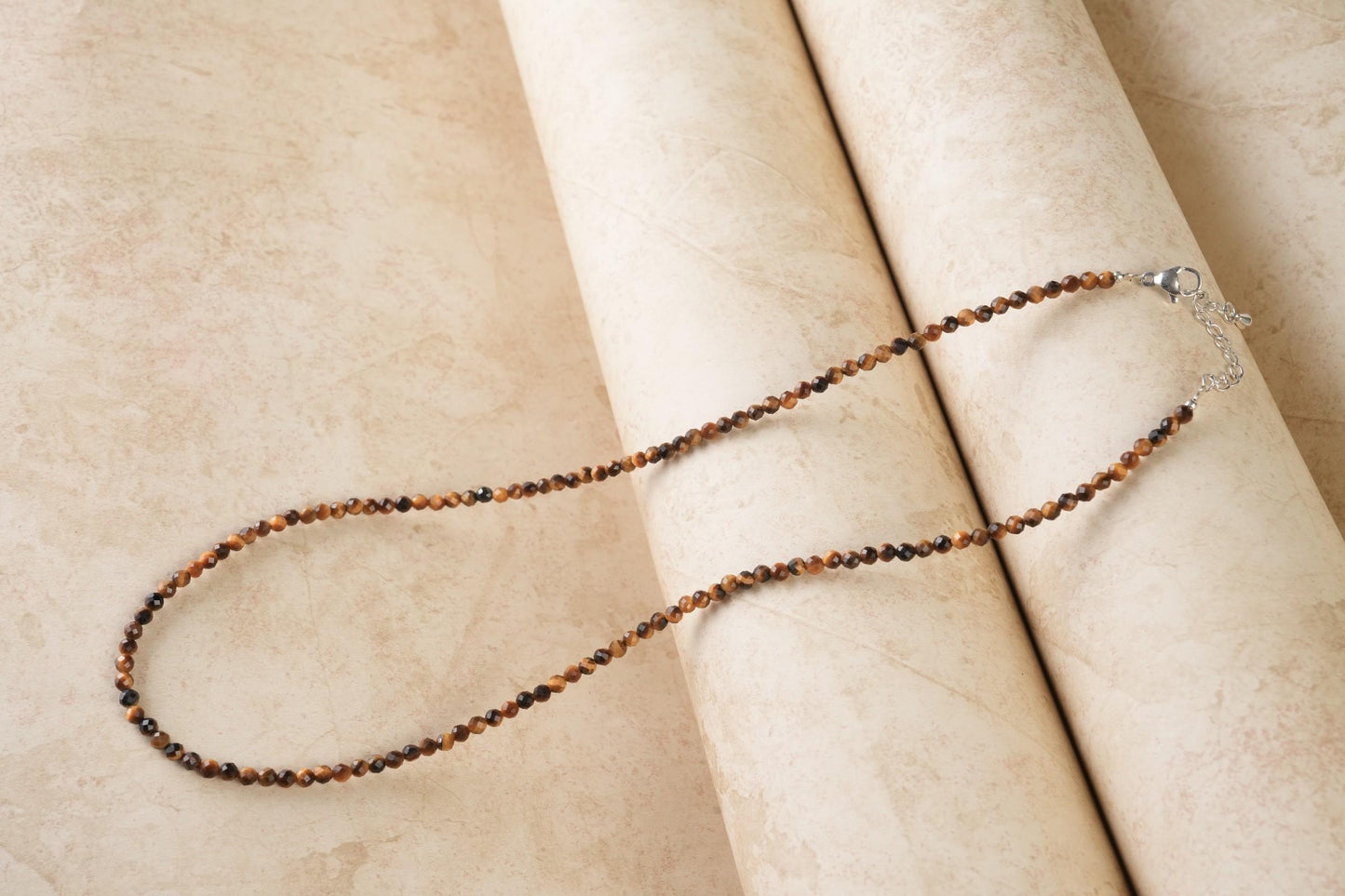 Genuine Tiger's Eye Beads Necklace / Handcrafted Adjustable Mala Necklace / 3 MM Round Micro Faceted Beaded Necklace Jewelry - AS & JG