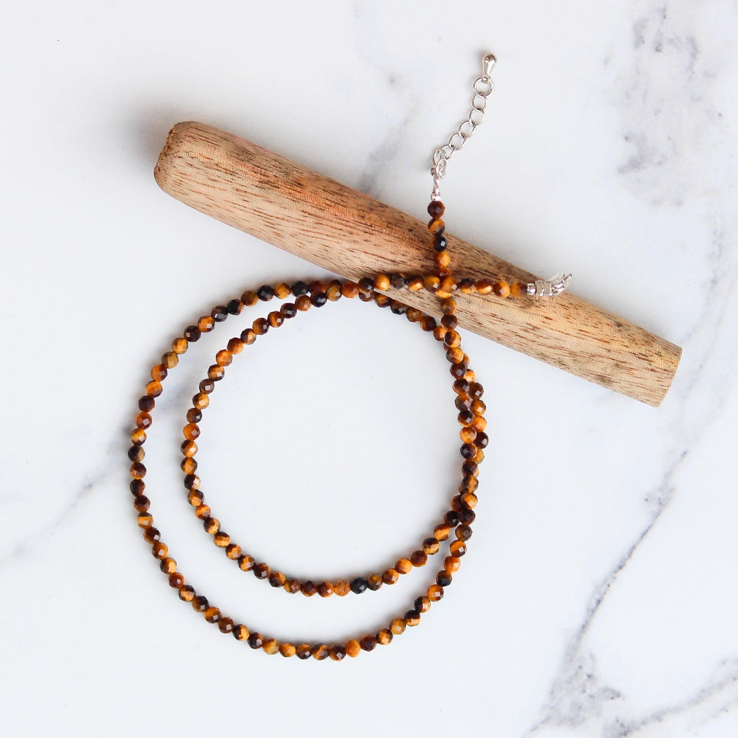 Genuine Tiger's Eye Beads Necklace / Handcrafted Adjustable Mala Necklace / 3 MM Round Micro Faceted Beaded Necklace Jewelry - AS & JG
