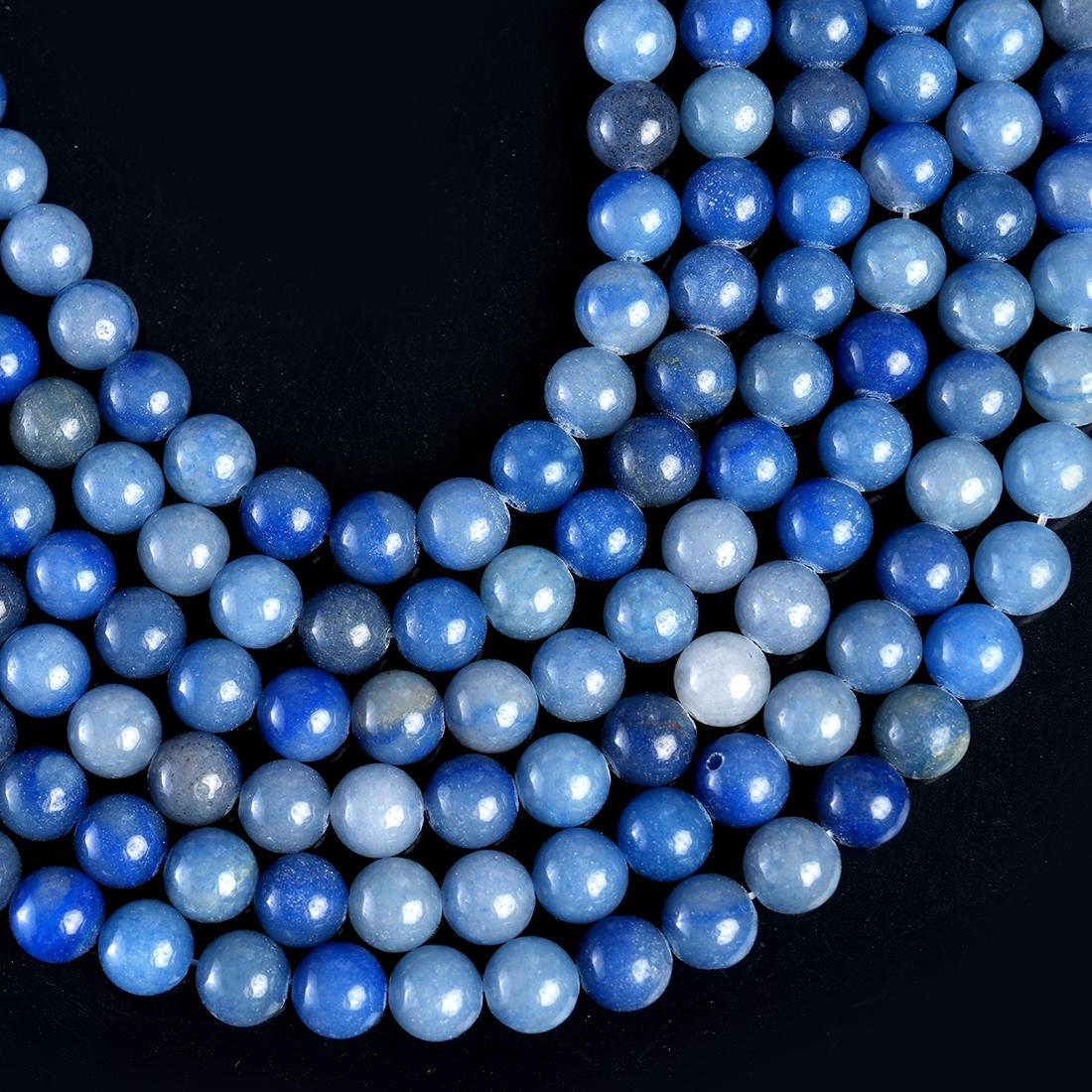 Natural Blue Aventurine Gemstone Round Smooth Beads String 15.5 Inches Long 4/6/8/10 MM for Jewelry Making and Crafting - AS & JG