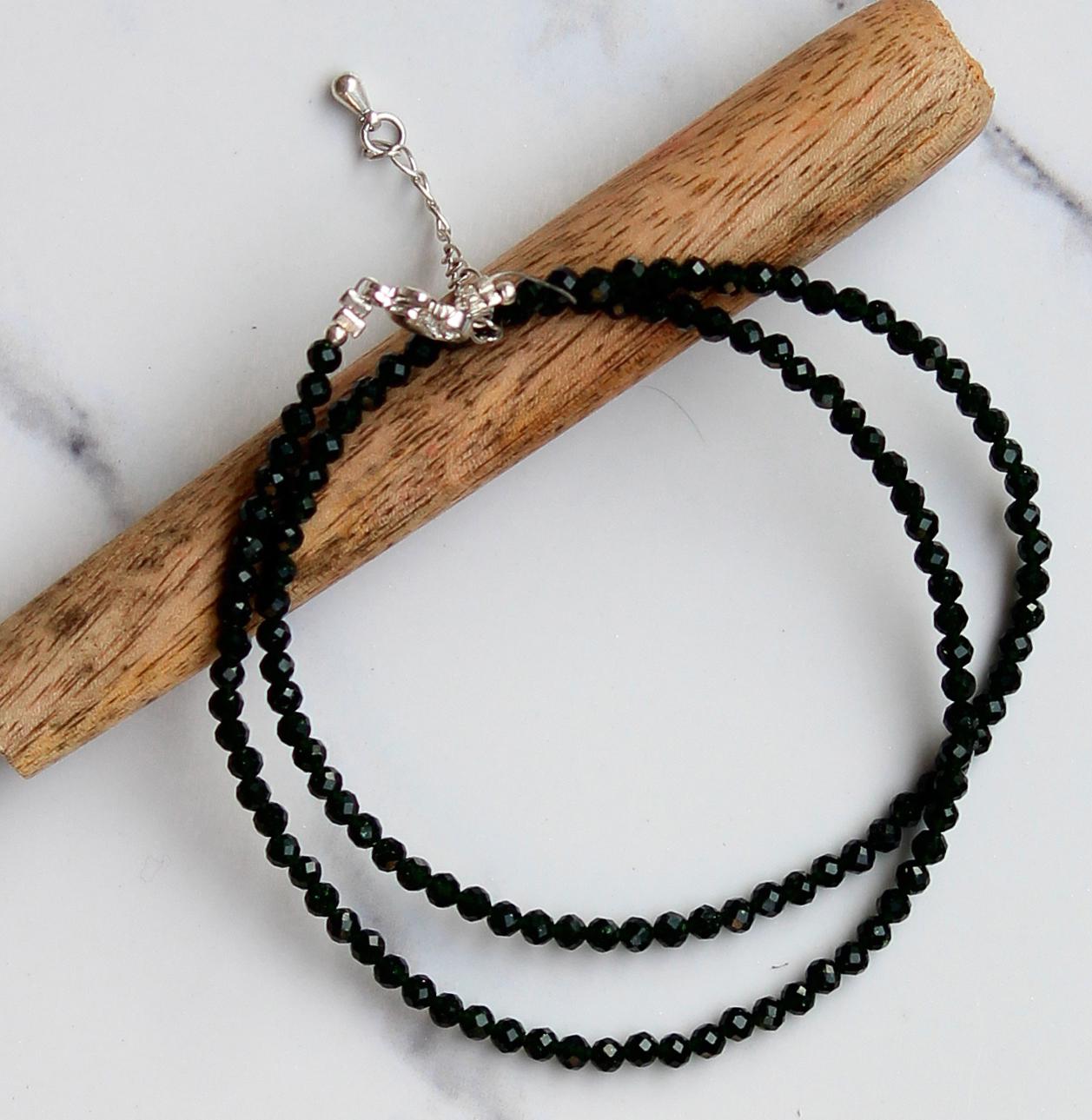 Genuine Black Spinel Beads Necklace / Handcrafted Adjustable Mala Necklace / 3 MM Round Micro Faceted Beaded Necklace Jewelry - AS & JG