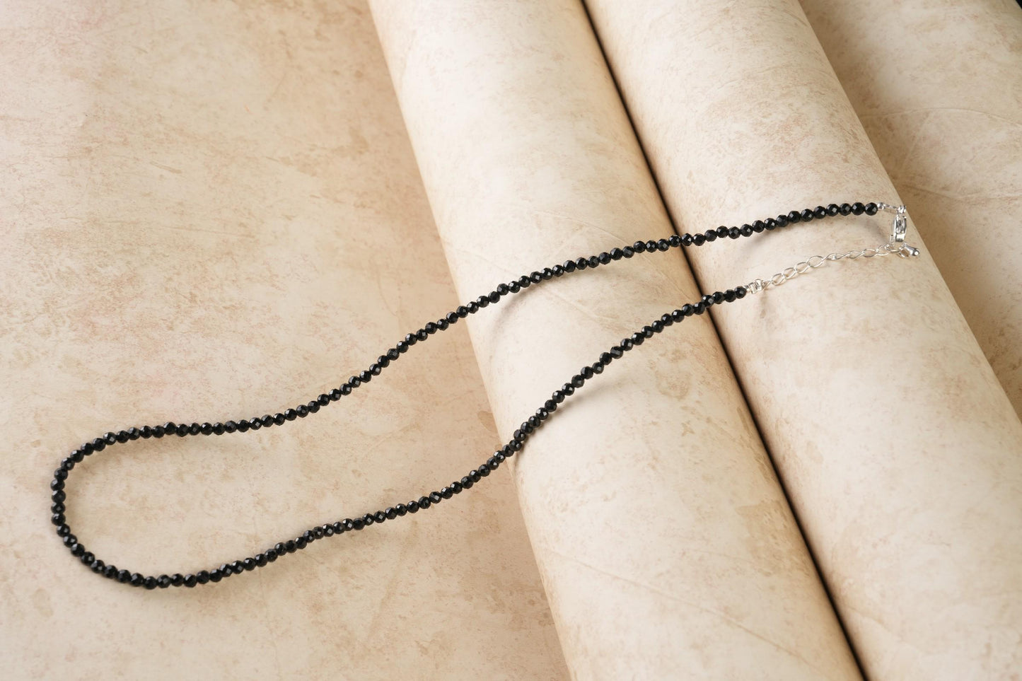 Genuine Black Spinel Beads Necklace / Handcrafted Adjustable Mala Necklace / 3 MM Round Micro Faceted Beaded Necklace Jewelry - AS & JG