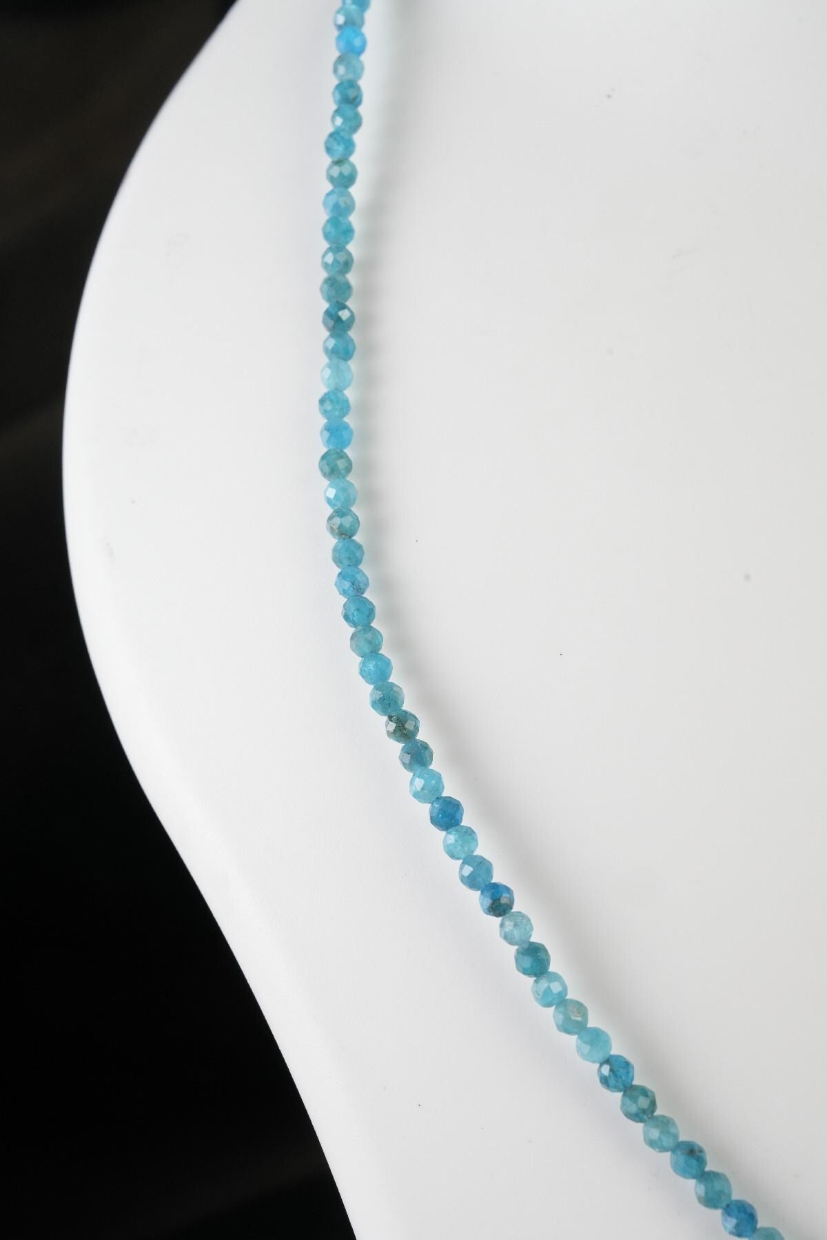 Genuine Blue Apatite Beads Necklace / Handcrafted Adjustable Mala Necklace / 3 MM Round Micro Faceted Beaded Necklace Jewelry - AS & JG