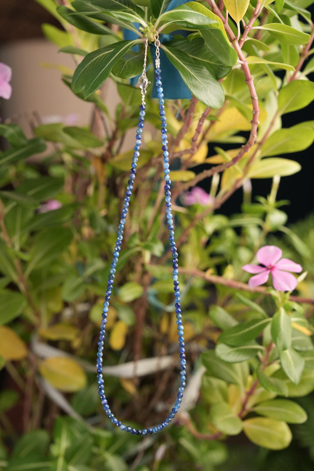 Genuine Kyanite Beads Necklace / Handcrafted Adjustable Mala Necklace / 3 MM Round Micro Faceted Beaded Necklace Jewelry - AS & JG