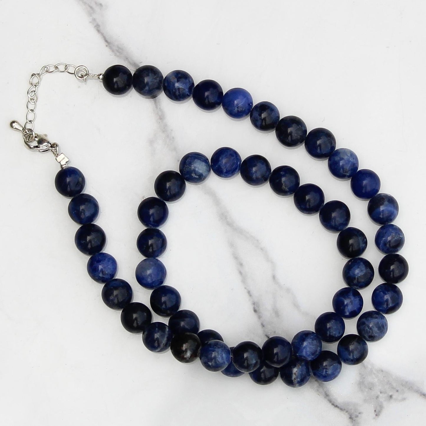 Genuine Sodalite A Beads Necklace / Handcrafted Adjustable Mala Necklace / 8 MM Round Smooth Beaded Necklace Jewelry For Her - AS & JG