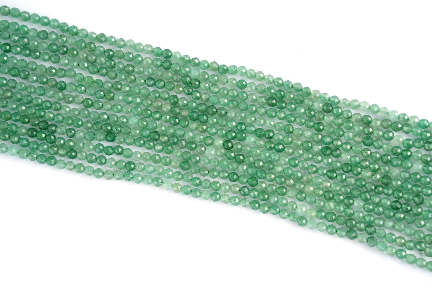 Natural Green Aventurine Gemstone Round Micro Faceted Beads String 15.5 Inches Long 2/3/4/6 MM for Jewelry Making and Crafting - AS & JG