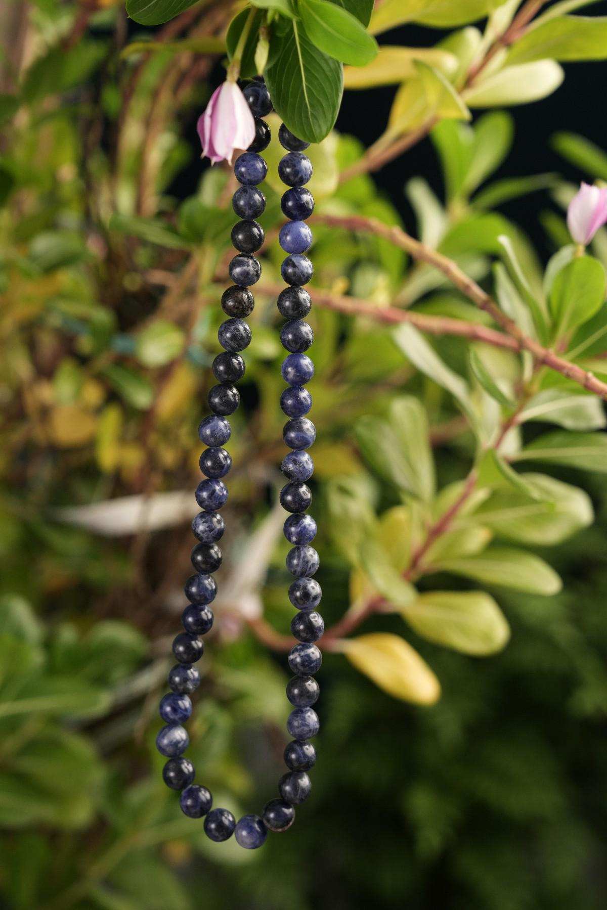 Genuine Sodalite A Beads Necklace / Handcrafted Adjustable Mala Necklace / 8 MM Round Smooth Beaded Necklace Jewelry For Her - AS & JG