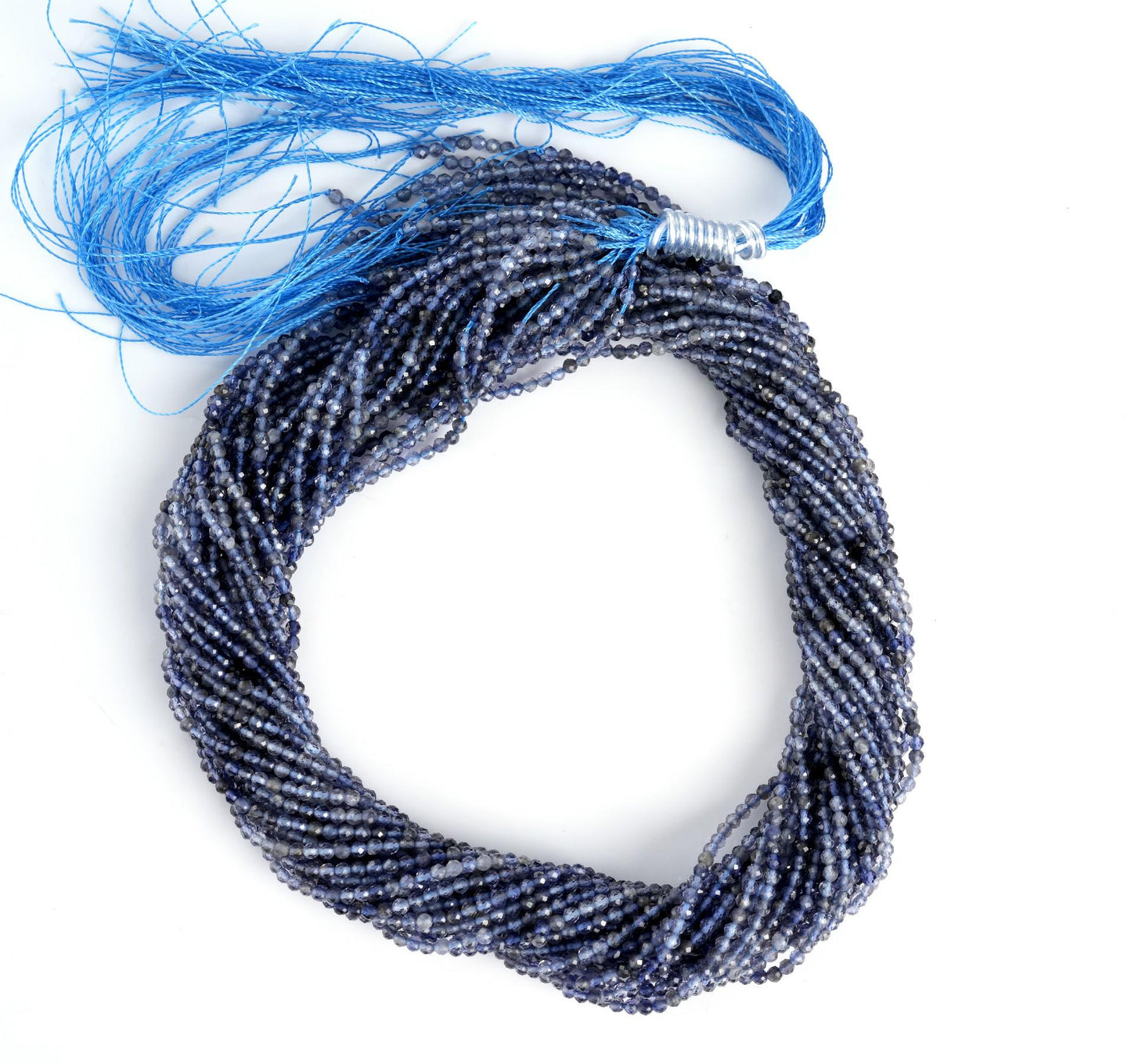Natural Iolite Shaded Gemstone Round Micro Faceted Beads String 15.5 Inches Long 2/3/4/6 MM for Jewelry Making and Crafting - AS & JG