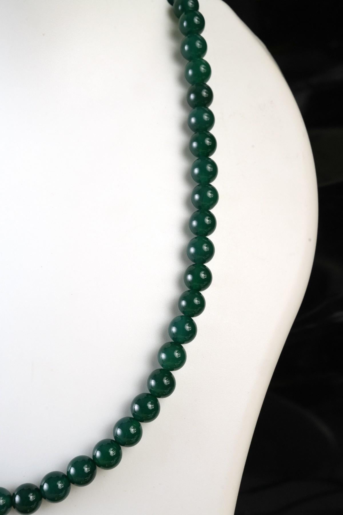 Genuine Green Agate Beads Necklace / Handcrafted Adjustable Mala Necklace / 8 MM Round Smooth Beaded Necklace Jewelry For Her - AS & JG