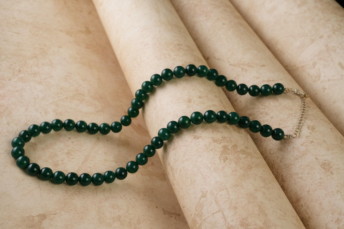 Genuine Green Agate Beads Necklace / Handcrafted Adjustable Mala Necklace / 8 MM Round Smooth Beaded Necklace Jewelry For Her - AS & JG