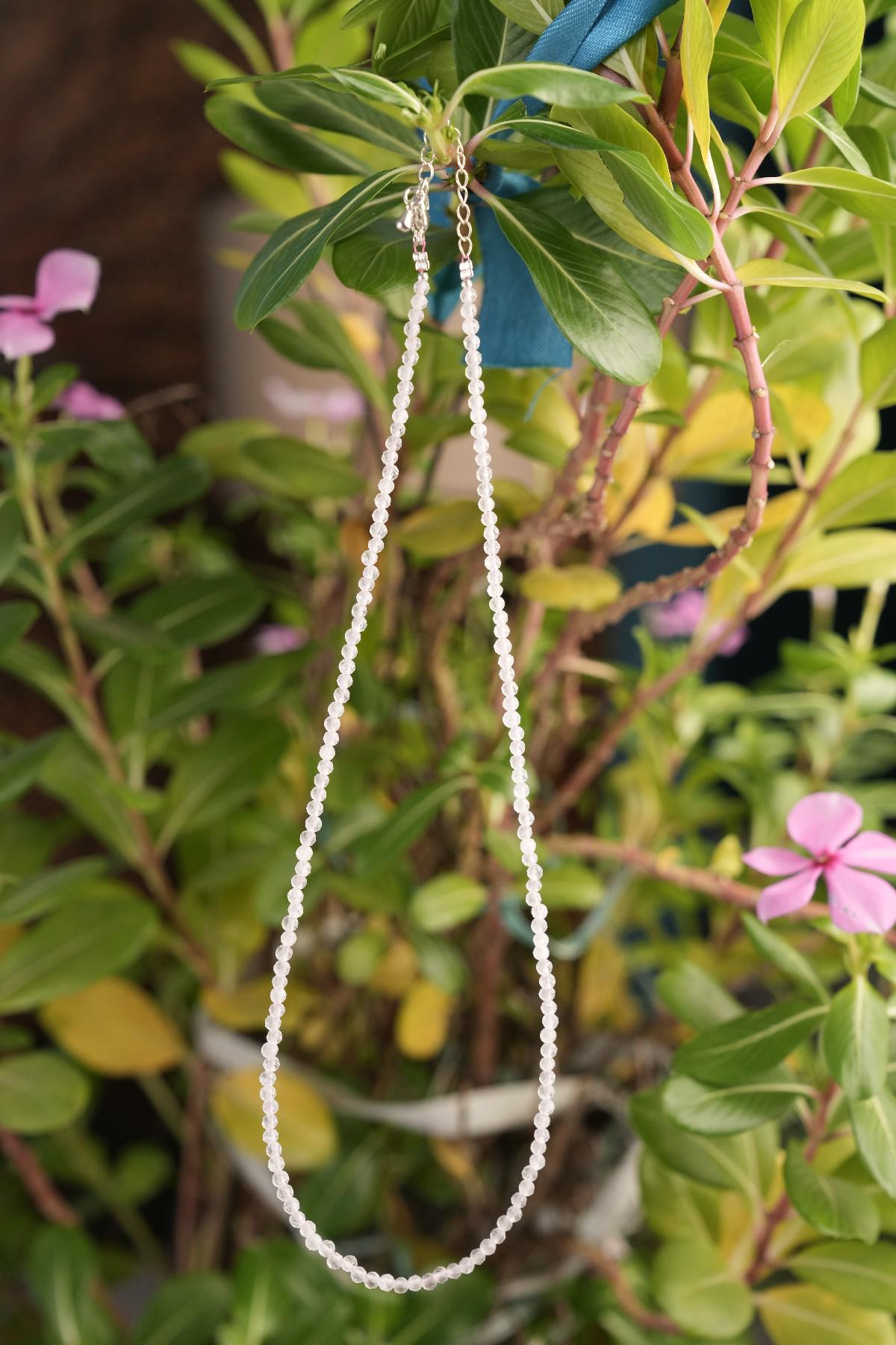 Genuine Rose Quartz Beads Necklace / Handcrafted Adjustable Mala Necklace / 3 MM Round Micro Faceted Beaded Necklace Jewelry - AS & JG