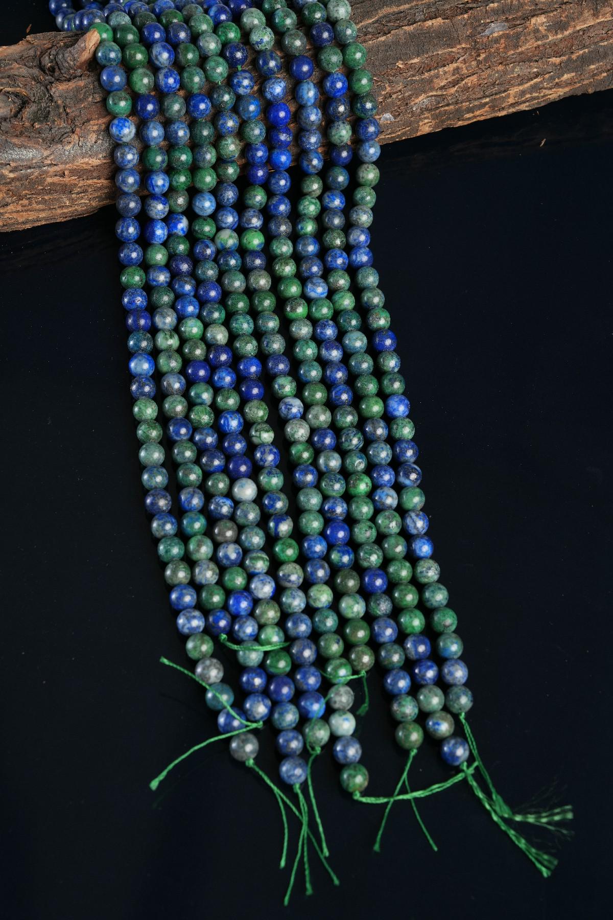 Natural Azurite Malachite Gemstone Round Smooth Beads String 15.5 Inches Long 4/6/8/10 MM for Jewelry Making and Crafting - AS & JG