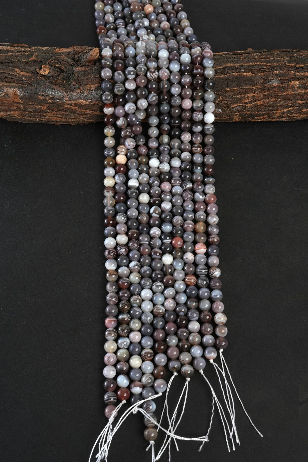 Natural Botswana Agate Gemstone Round Smooth Beads String 15.5 Inches Long 4/6/8/10 MM for Jewelry Making and Crafting - AS & JG