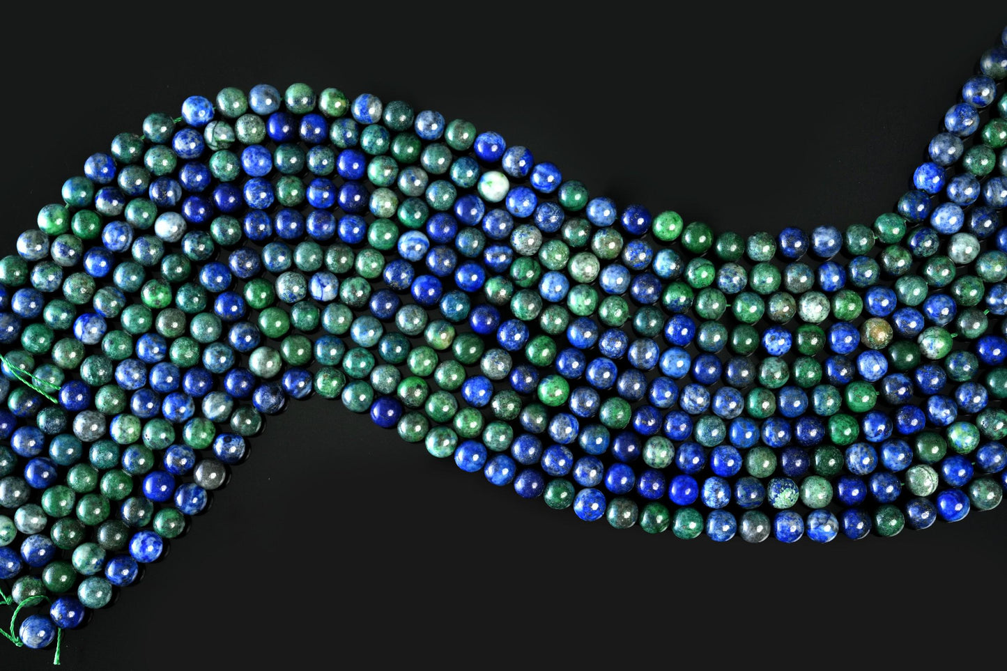 Natural Azurite Malachite Gemstone Round Smooth Beads String 15.5 Inches Long 4/6/8/10 MM for Jewelry Making and Crafting - AS & JG
