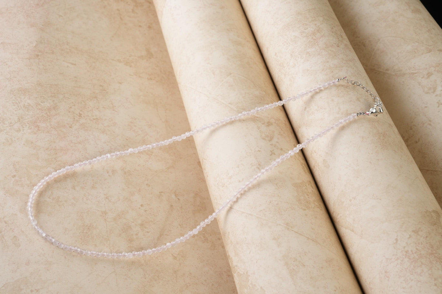 Genuine Rose Quartz Beads Necklace / Handcrafted Adjustable Mala Necklace / 3 MM Round Micro Faceted Beaded Necklace Jewelry - AS & JG