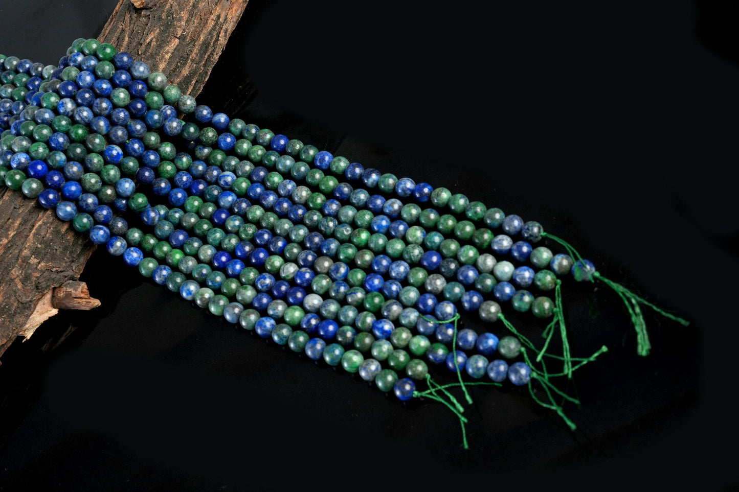 Natural Azurite Malachite Gemstone Round Smooth Beads String 15.5 Inches Long 4/6/8/10 MM for Jewelry Making and Crafting - AS & JG