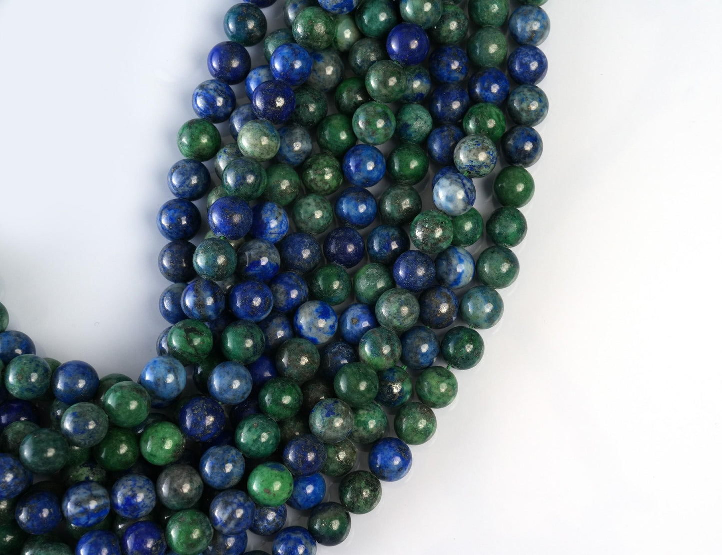 Natural Azurite Malachite Gemstone Round Smooth Beads String 15.5 Inches Long 4/6/8/10 MM for Jewelry Making and Crafting - AS & JG