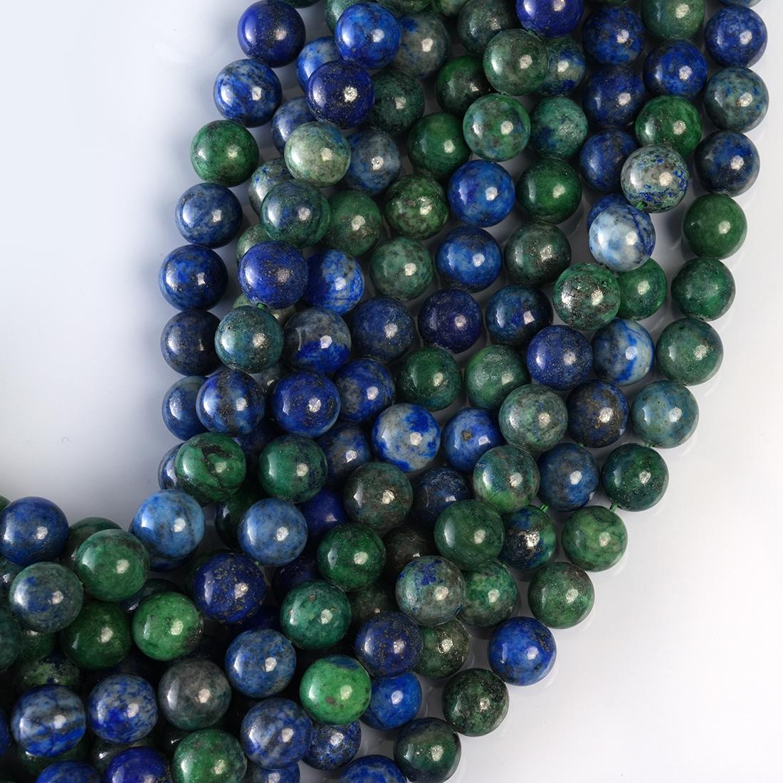 Natural Azurite Malachite Gemstone Round Smooth Beads String 15.5 Inches Long 4/6/8/10 MM for Jewelry Making and Crafting - AS & JG