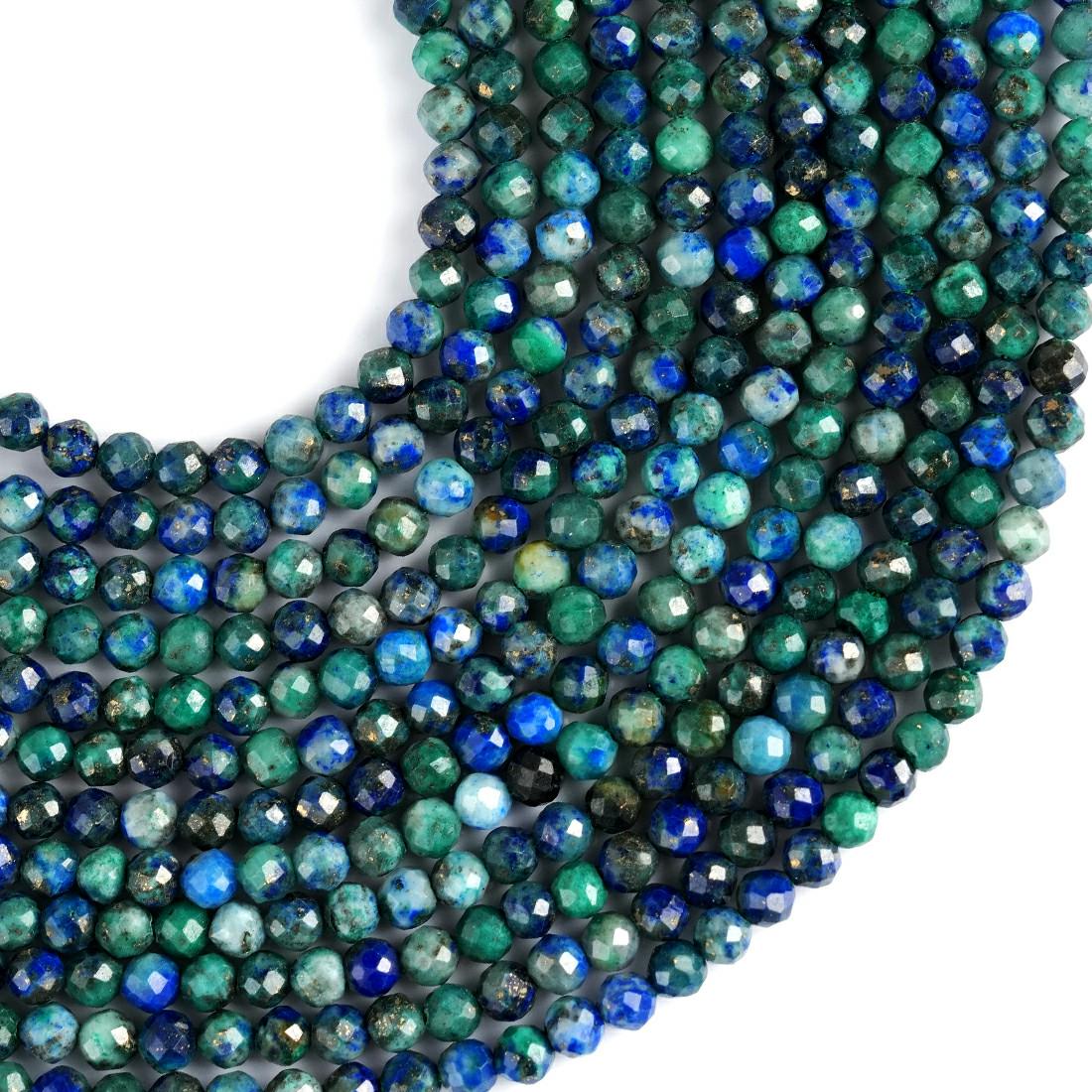 Natural Azurite Gemstone Round Micro Faceted Beads String 15.5 Inches Long 2/3/4/6 MM for Jewelry Making and Crafting - AS & JG