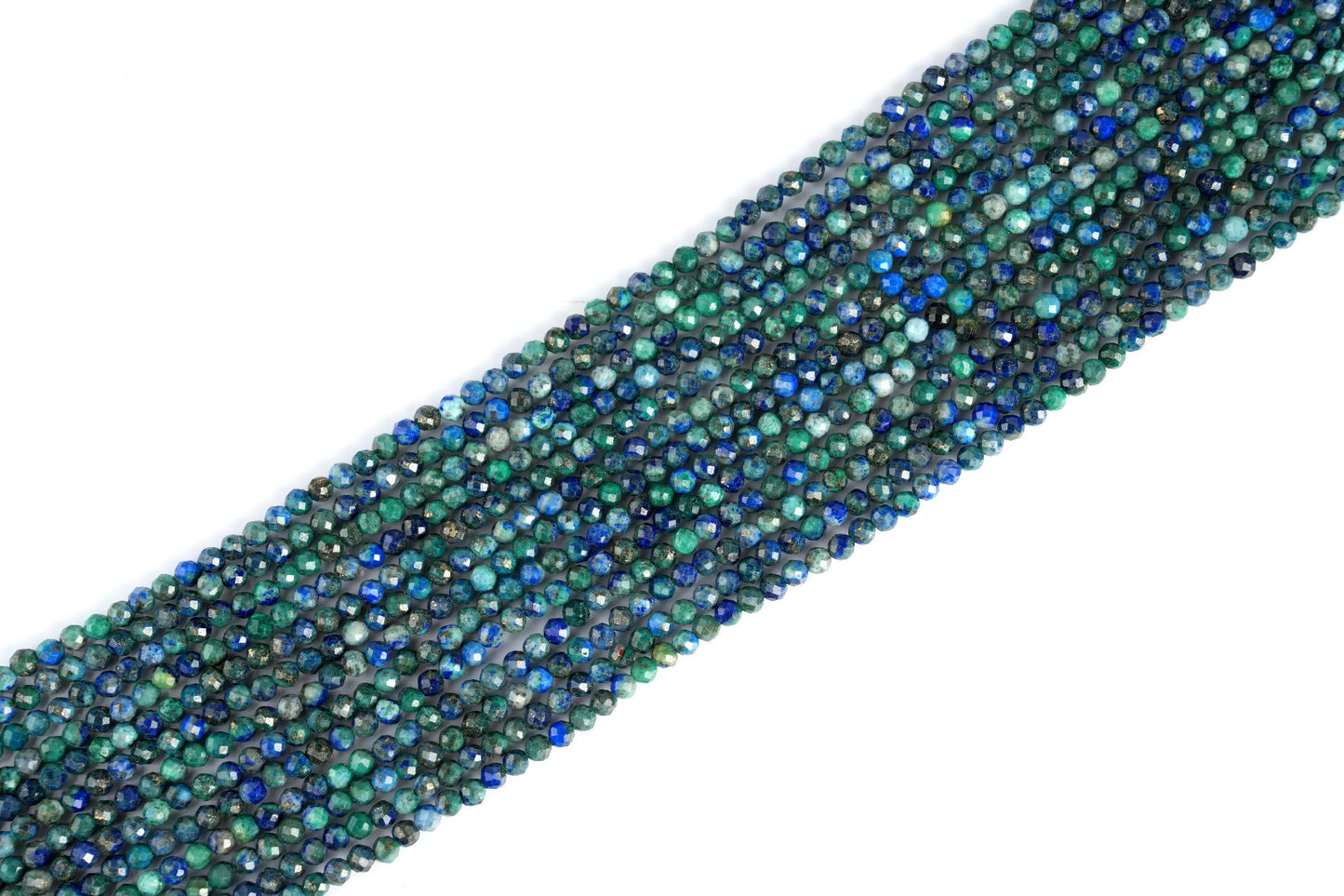 Natural Azurite Gemstone Round Micro Faceted Beads String 15.5 Inches Long 2/3/4/6 MM for Jewelry Making and Crafting - AS & JG