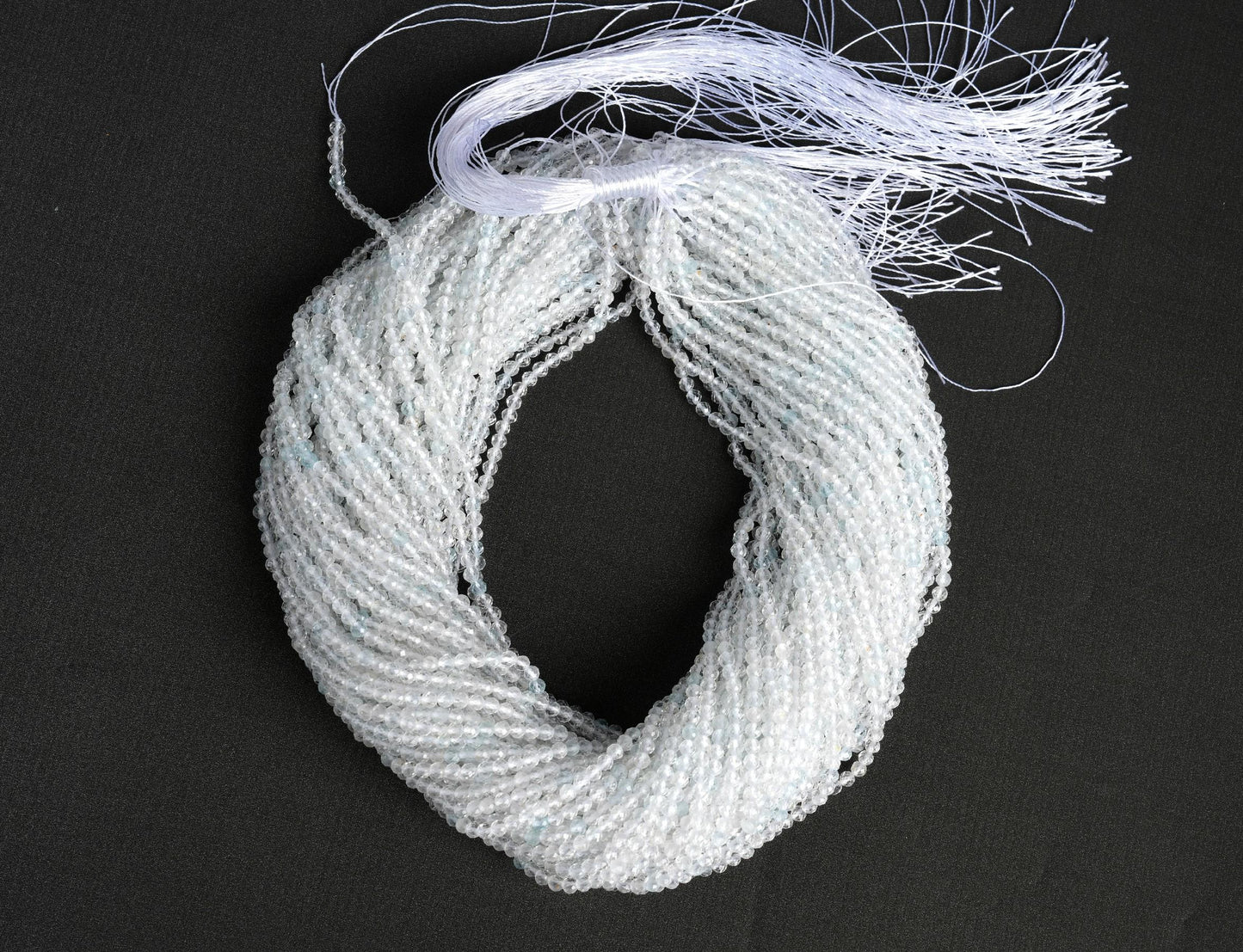 Natural White Topaz Gemstone Round Micro Faceted Beads String 15.5 Inches Long 2/3/4/6 MM for Jewelry Making and Crafting - AS & JG