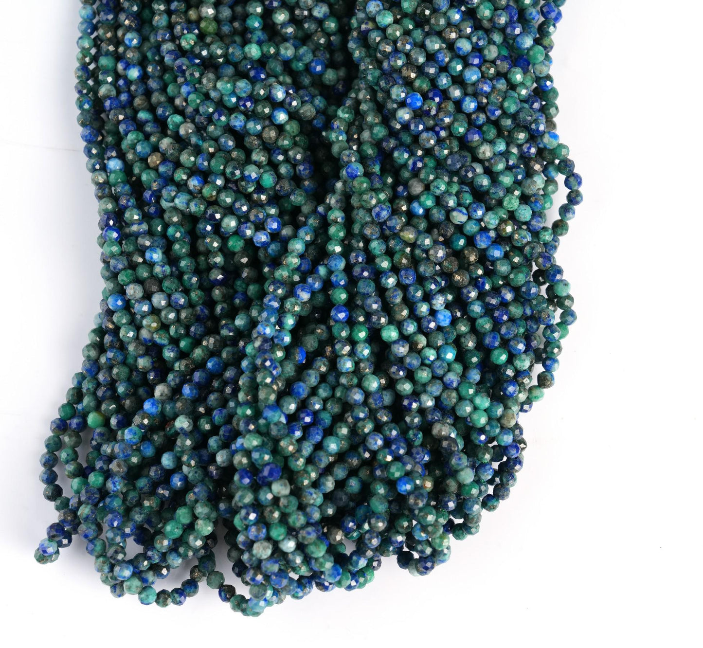 Natural Azurite Gemstone Round Micro Faceted Beads String 15.5 Inches Long 2/3/4/6 MM for Jewelry Making and Crafting - AS & JG