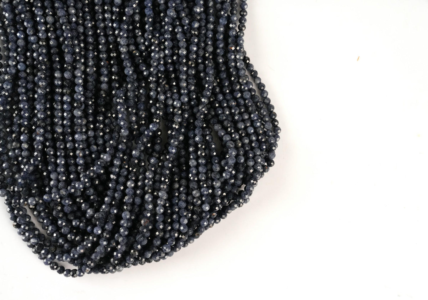Natural Blue Sapphire Gemstone Round Micro Faceted Beads String 15.5 Inches Long 2/3/4/6 MM for Jewelry Making and Crafting - AS & JG
