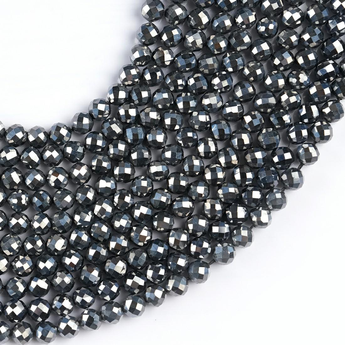 Natural Terahertz Gemstone Round Micro Faceted Beads String 15.5 Inches Long 2/3/4/6 MM for Jewelry Making and Crafting - AS & JG