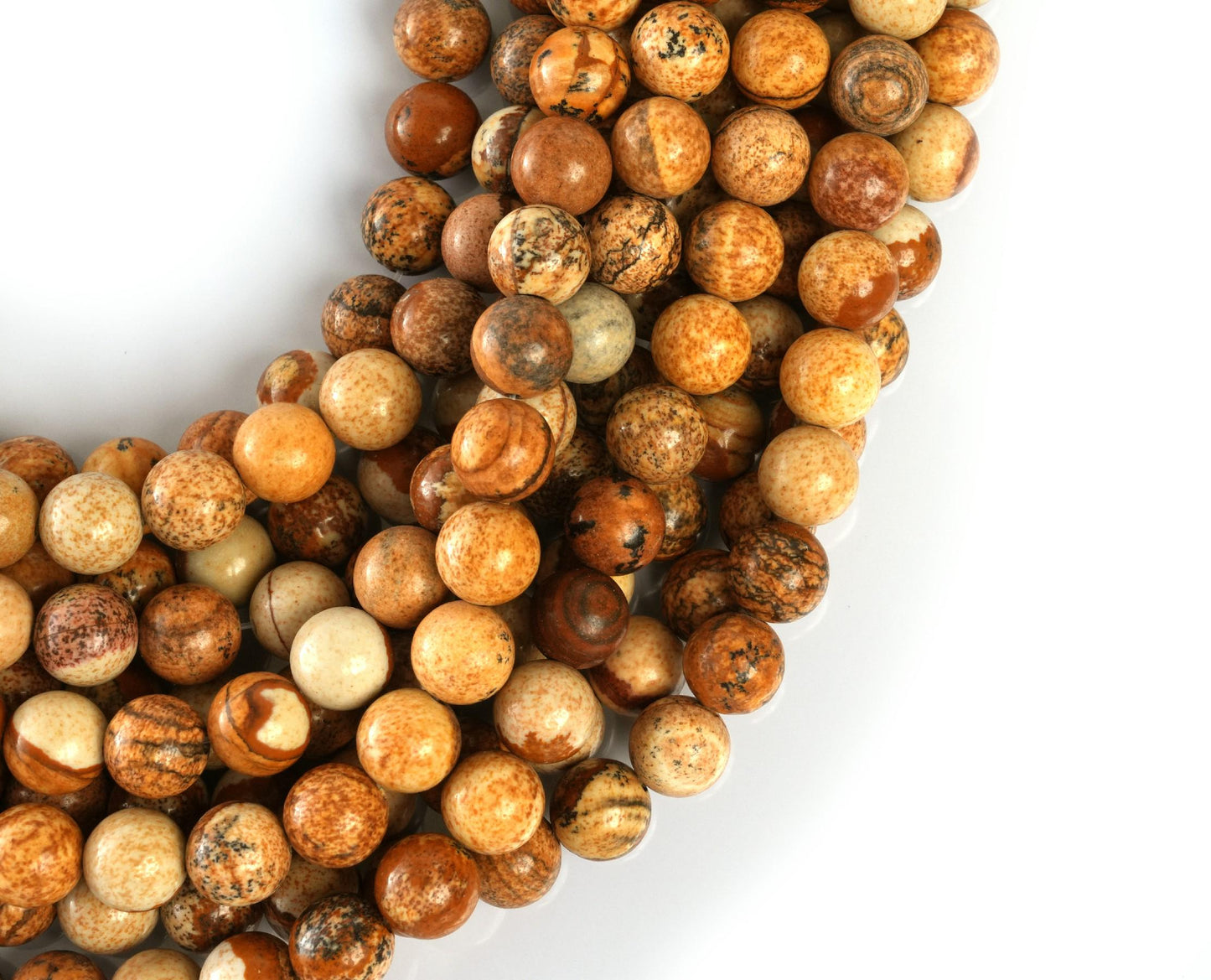 Natural Picture Jasper Gemstone Round Smooth Beads String 15.5 Inches Long 4/6/8/10 MM for Jewelry Making and Crafting - AS & JG