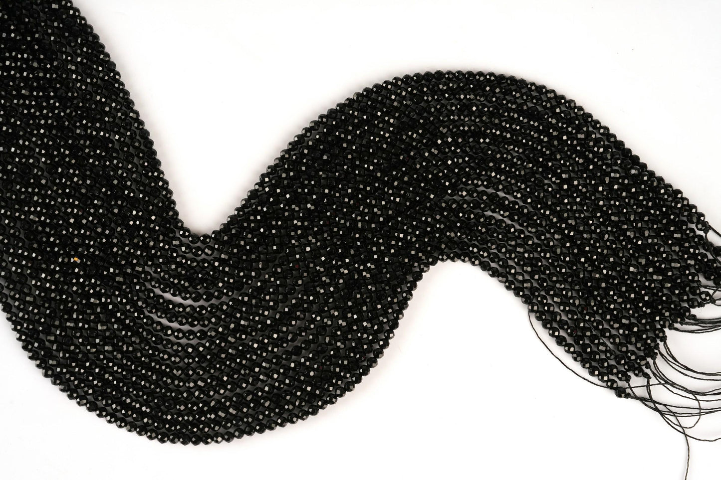 Natural Black Spinel Gemstone Round Micro Faceted Beads String 15.5 Inches Long 2/3/4/6 MM for Jewelry Making and Crafting - AS & JG