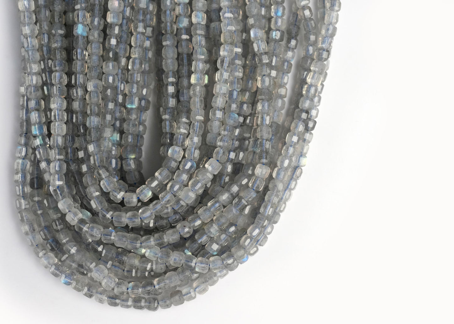 Natural Labradorite Gemstone Cube/Box Micro Faceted Beads String 15.5 Inches Long 2/3/4/6 MM for Jewelry Making and Crafting - AS & JG