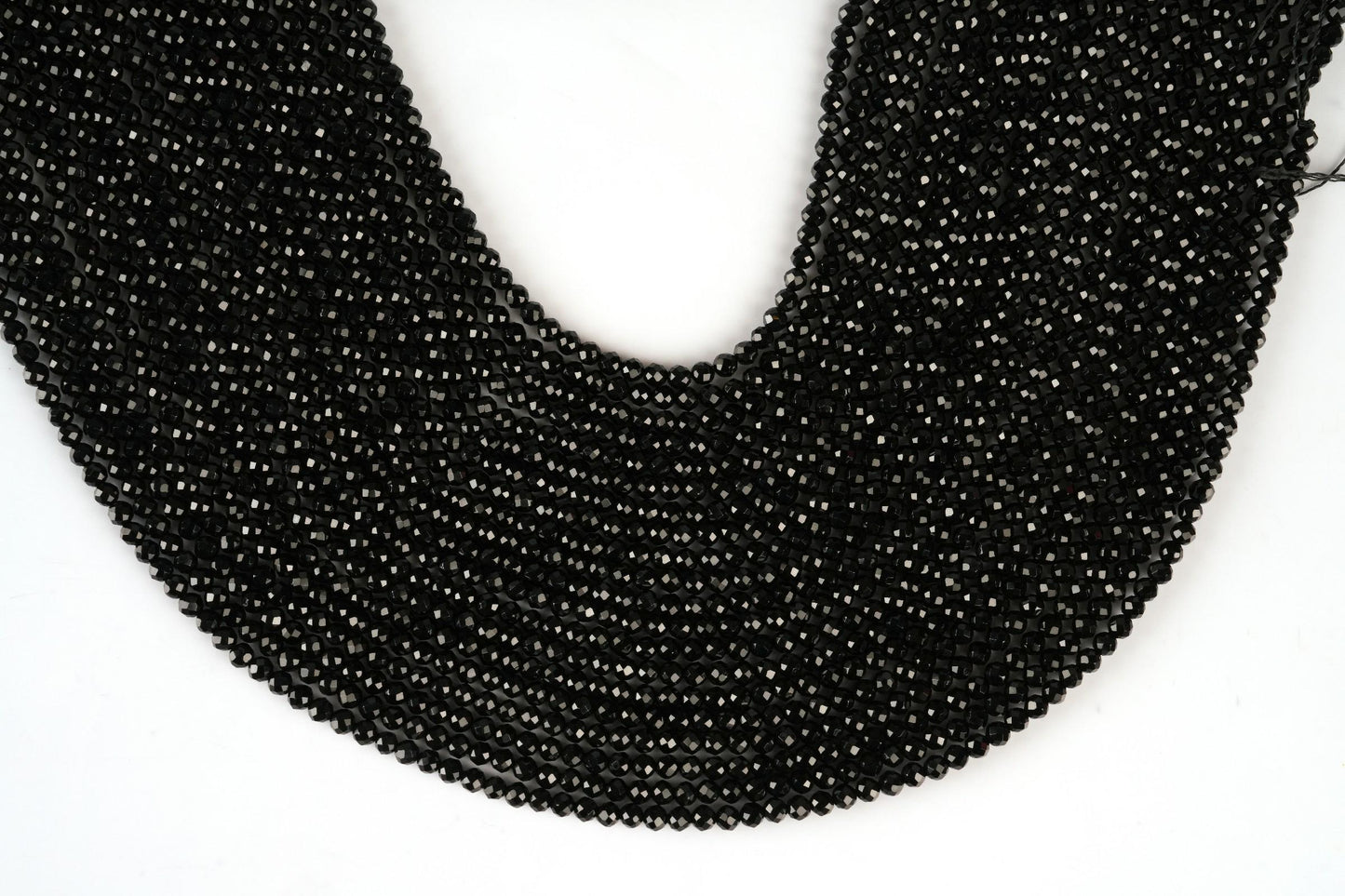 Natural Black Spinel Gemstone Round Micro Faceted Beads String 15.5 Inches Long 2/3/4/6 MM for Jewelry Making and Crafting - AS & JG