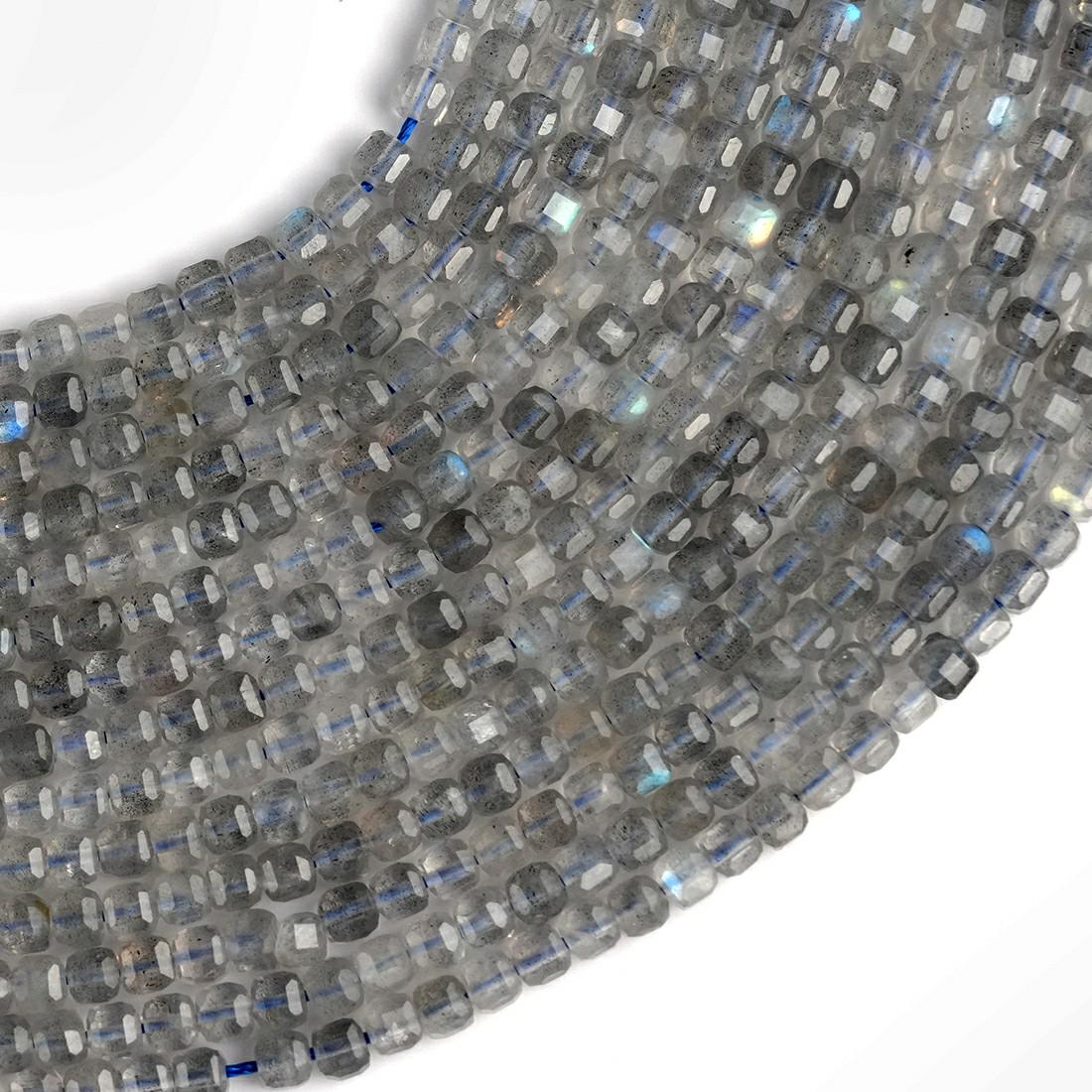 Natural Labradorite Gemstone Cube/Box Micro Faceted Beads String 15.5 Inches Long 2/3/4/6 MM for Jewelry Making and Crafting - AS & JG