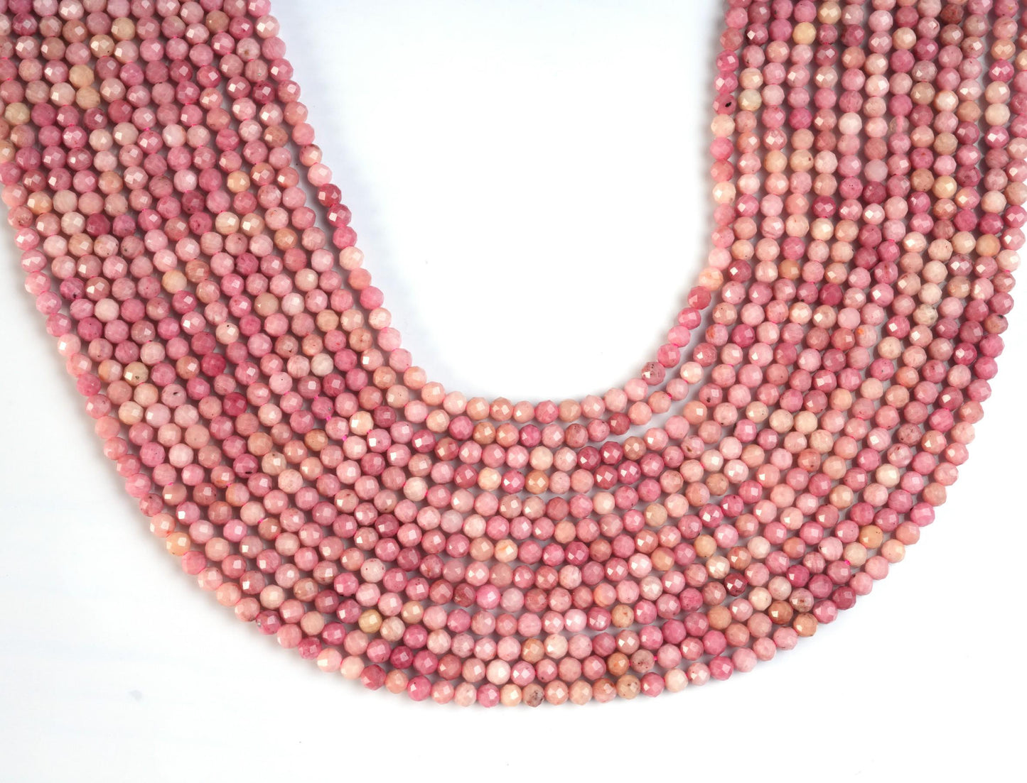 Natural Pink Rhodonite Gemstone Round Micro Faceted Beads String 15.5 Inches Long 2/3/4/6 MM for Jewelry Making and Crafting - AS & JG