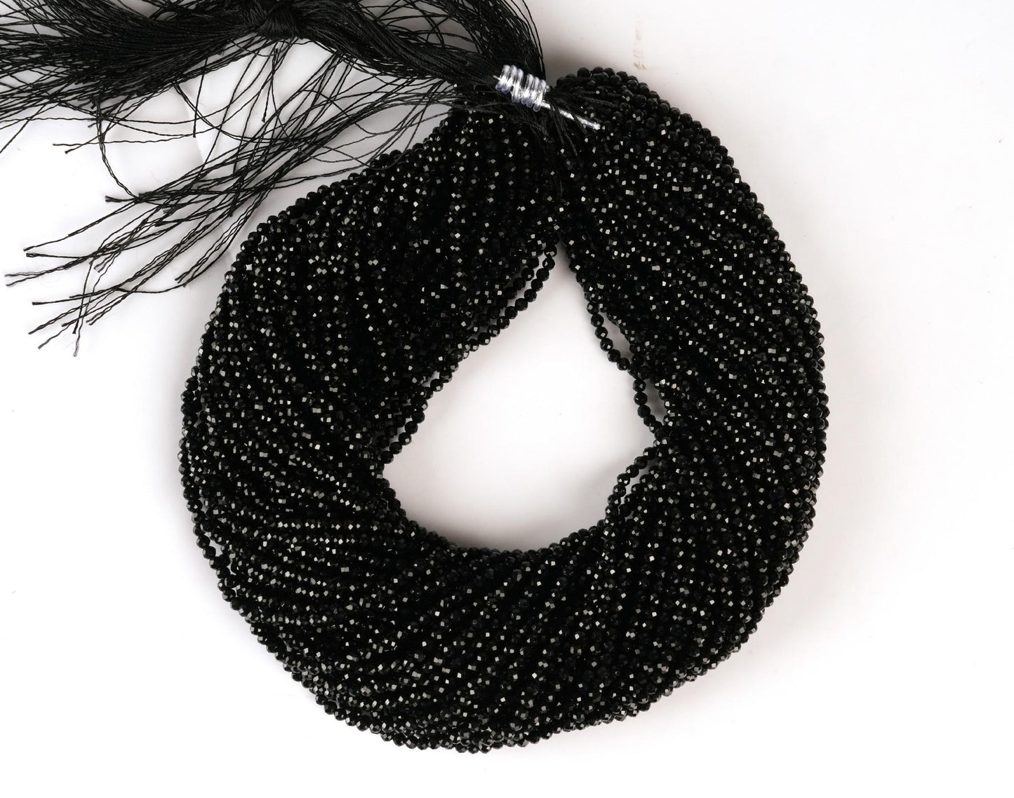 Natural Black Spinel Gemstone Round Micro Faceted Beads String 15.5 Inches Long 2/3/4/6 MM for Jewelry Making and Crafting - AS & JG