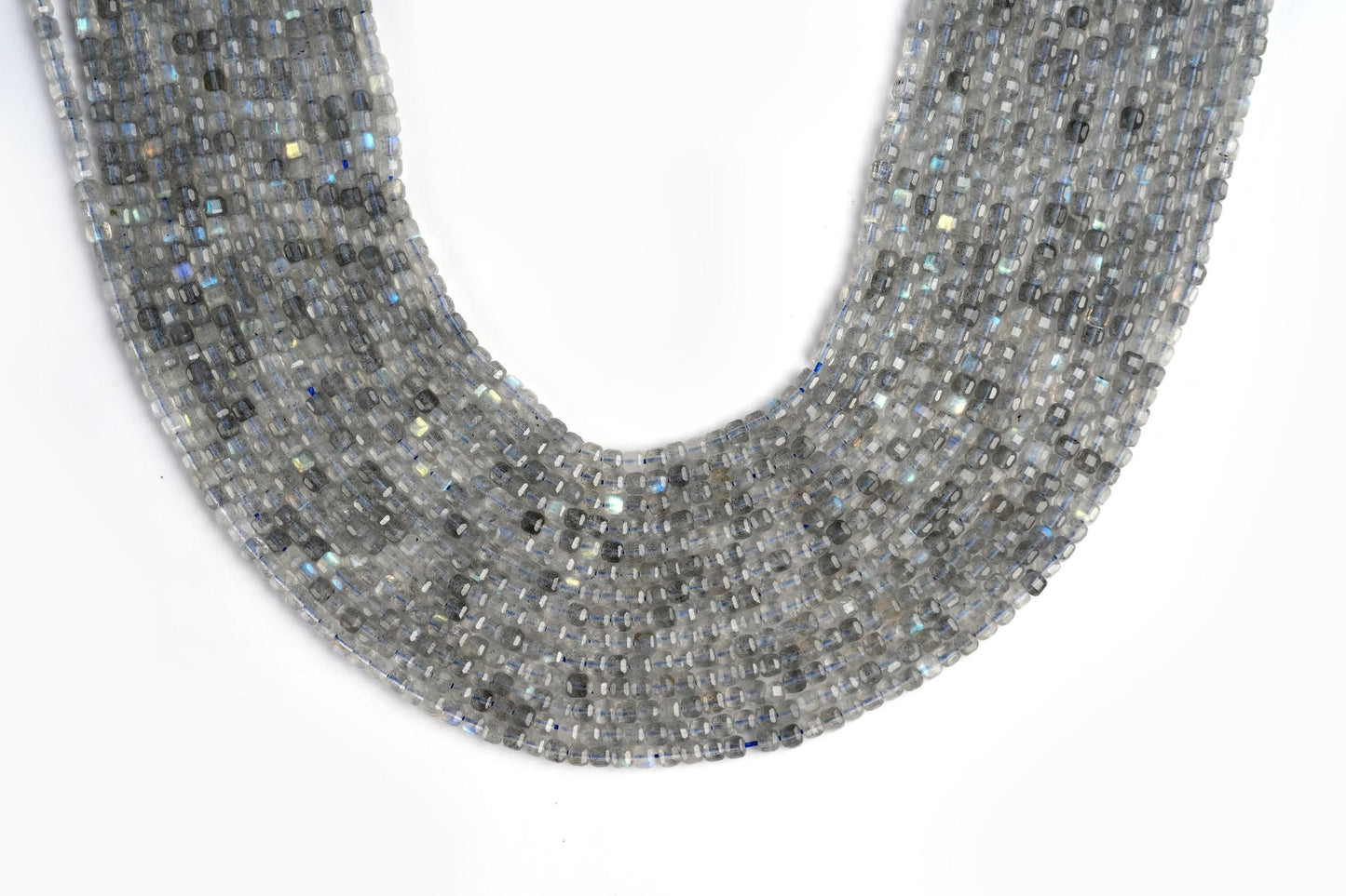 Natural Labradorite Gemstone Cube/Box Micro Faceted Beads String 15.5 Inches Long 2/3/4/6 MM for Jewelry Making and Crafting - AS & JG