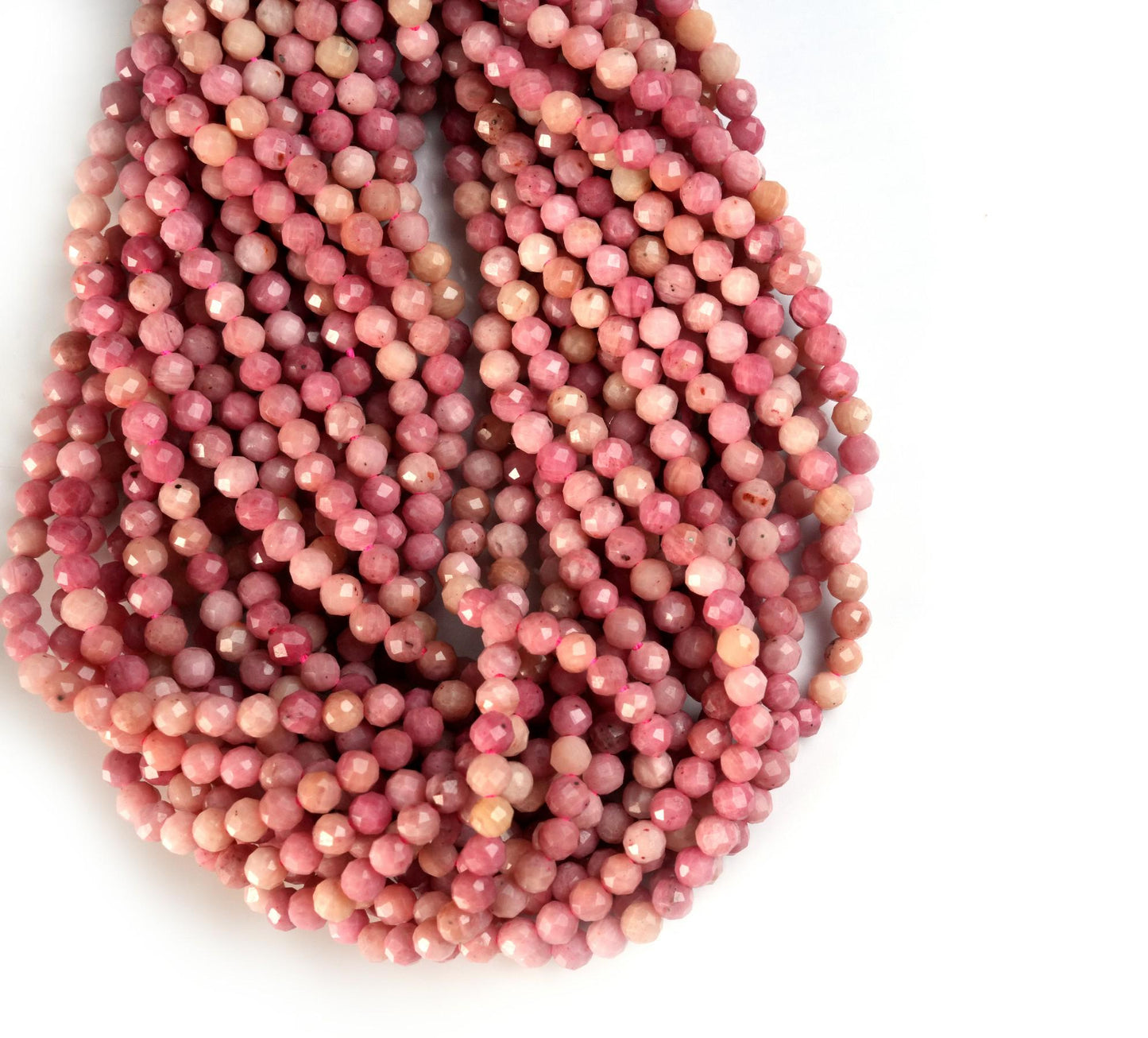 Natural Pink Rhodonite Gemstone Round Micro Faceted Beads String 15.5 Inches Long 2/3/4/6 MM for Jewelry Making and Crafting - AS & JG