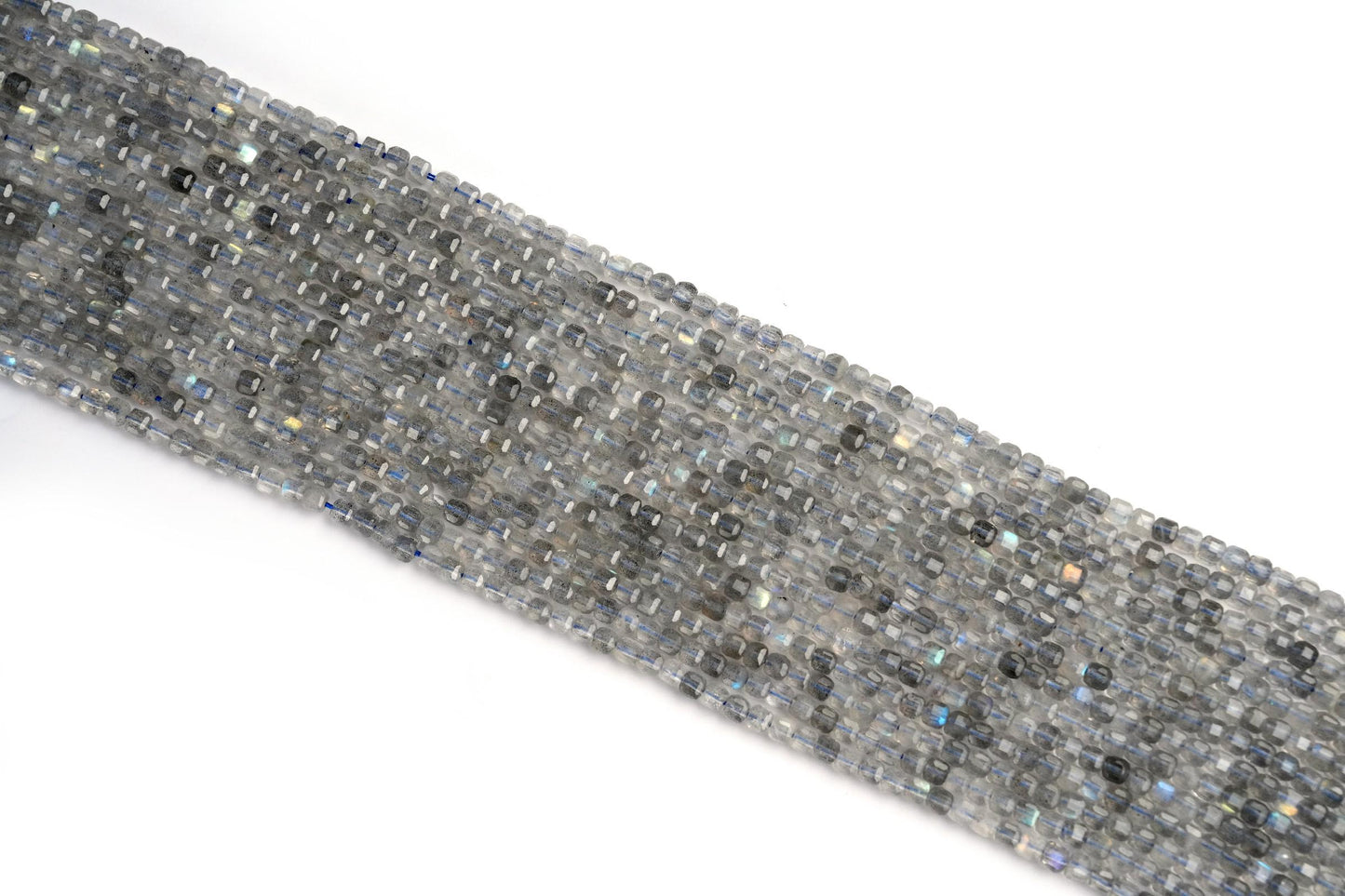 Natural Labradorite Gemstone Cube/Box Micro Faceted Beads String 15.5 Inches Long 2/3/4/6 MM for Jewelry Making and Crafting - AS & JG