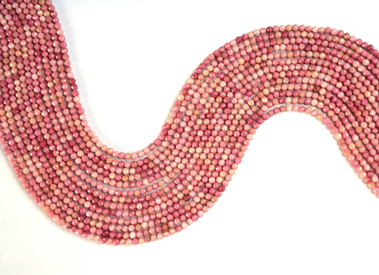 Natural Pink Rhodonite Gemstone Round Micro Faceted Beads String 15.5 Inches Long 2/3/4/6 MM for Jewelry Making and Crafting - AS & JG