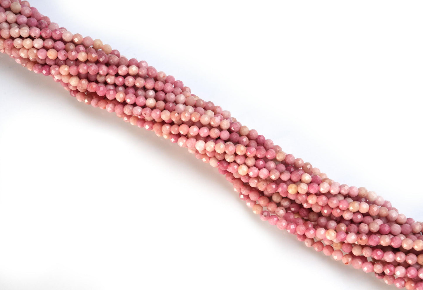 Natural Pink Rhodonite Gemstone Round Micro Faceted Beads String 15.5 Inches Long 2/3/4/6 MM for Jewelry Making and Crafting - AS & JG