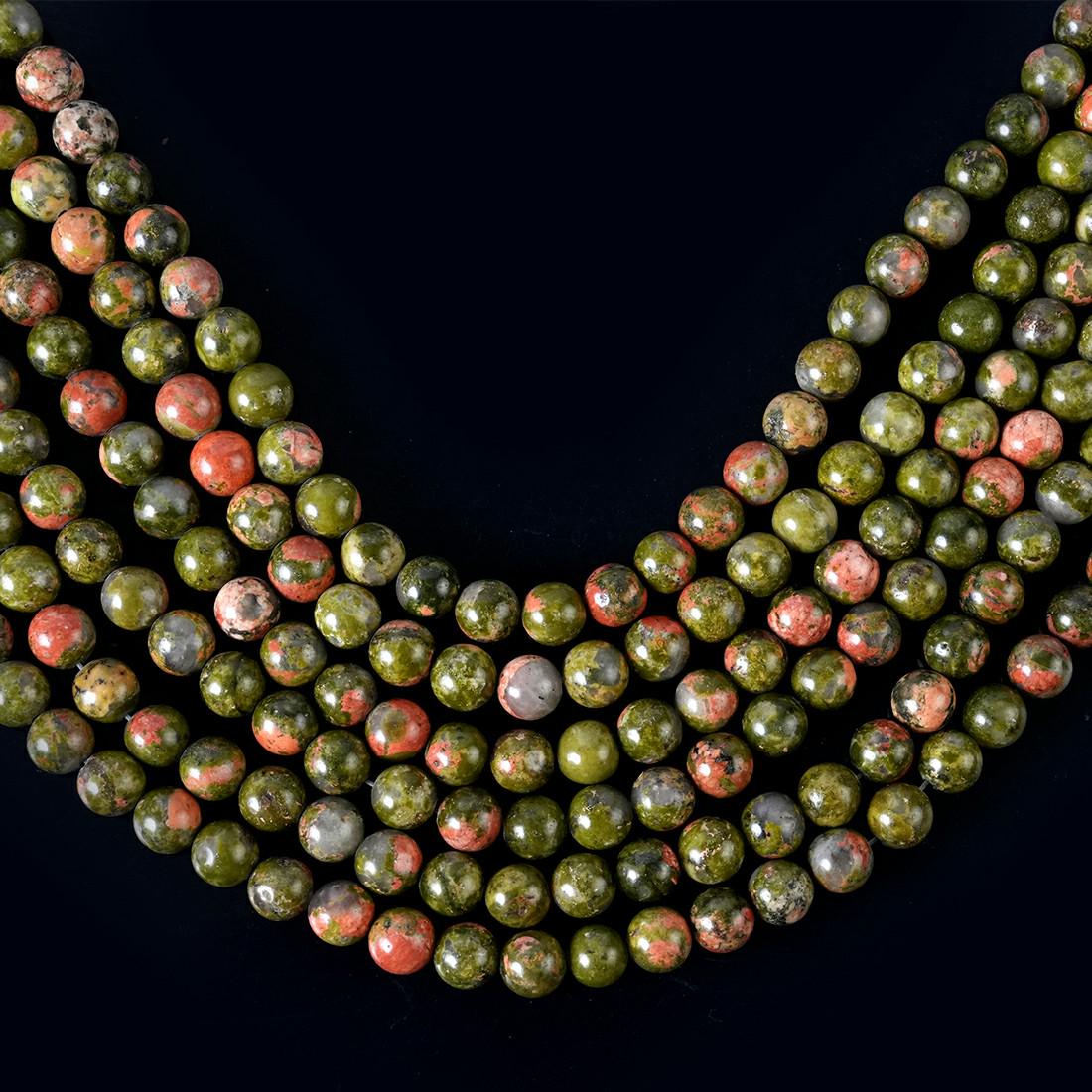 Natural Unakite Gemstone Round Smooth Beads String 15.5 Inches Long 4/6/8/10 MM for Jewelry Making and Crafting - AS & JG