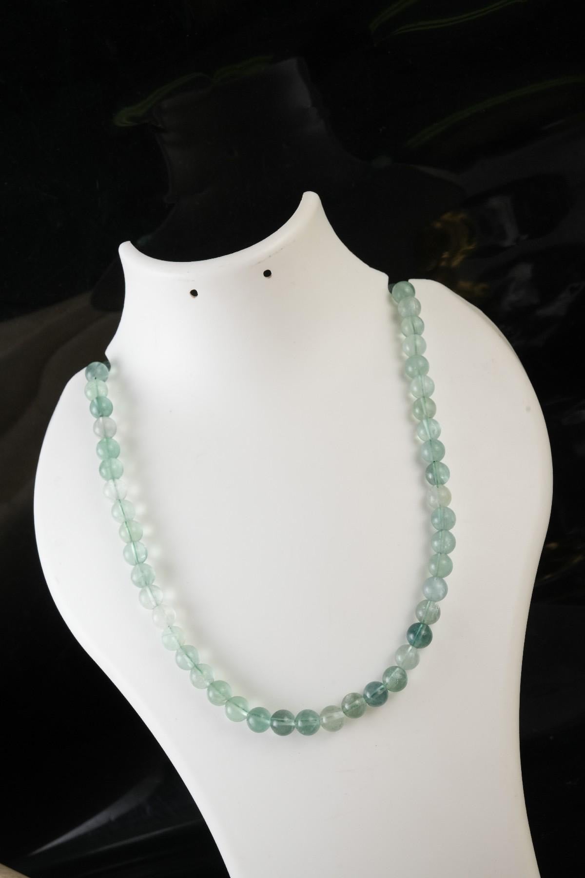 Genuine Green Fluorite Beads Necklace / Handcrafted Adjustable Mala Necklace / 8 MM Round Smooth Beaded Necklace Jewelry For Her - AS & JG