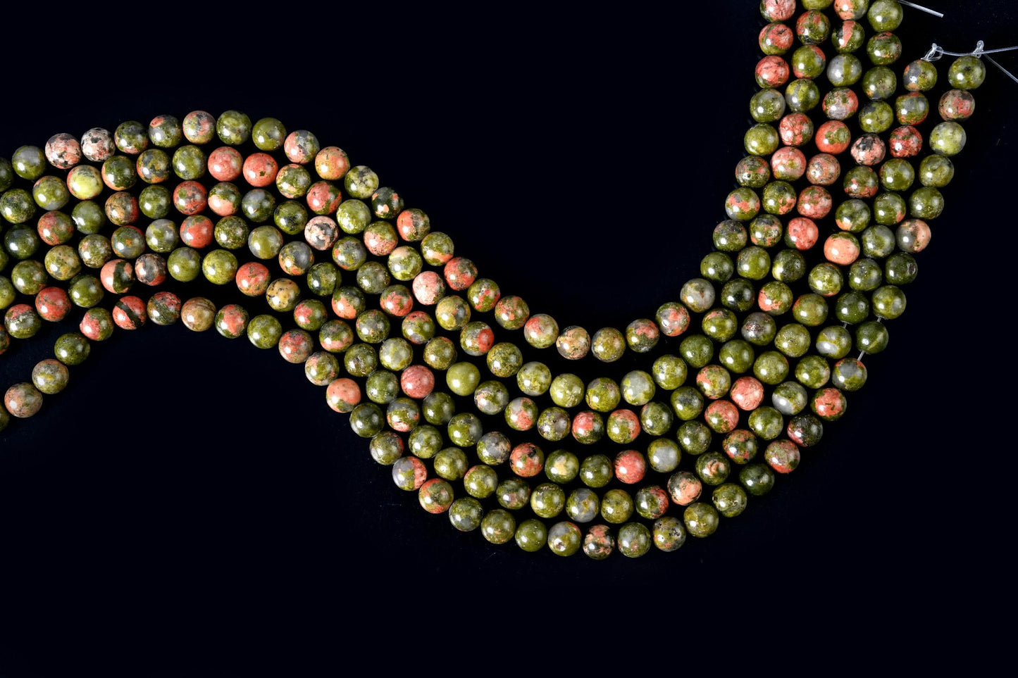 Natural Unakite Gemstone Round Smooth Beads String 15.5 Inches Long 4/6/8/10 MM for Jewelry Making and Crafting - AS & JG