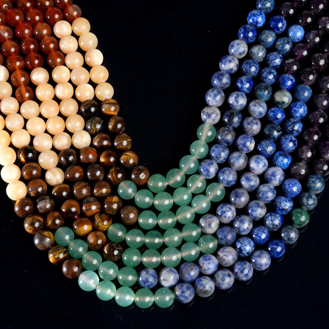 Natural 7 Chakra Gemstone Round Smooth Beads String 15.5 Inches Long 4/6/8/10 MM for Jewelry Making and Crafting - AS & JG