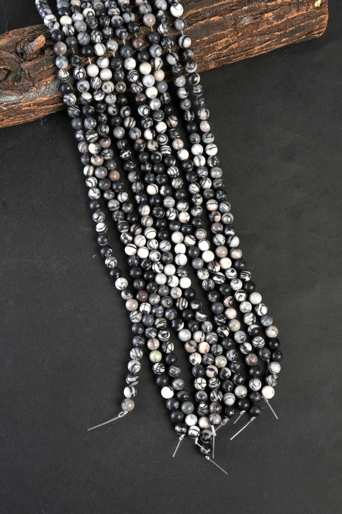 Natural Black Spider Web Jasper Gemstone Round Smooth Beads String 15.5 Inches Long 4/6/8/10 MM for Jewelry Making and Crafting - AS & JG