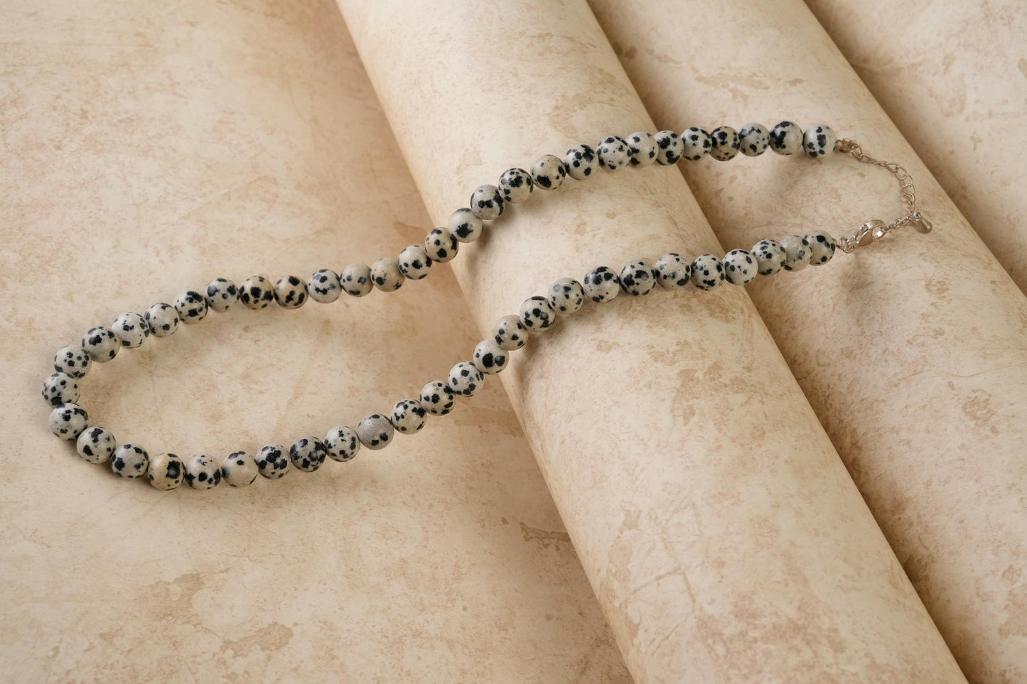 Genuine Dalmatian Jasper Beads Necklace / Handcrafted Adjustable Mala Necklace / 8 MM Round Smooth Beaded Necklace Jewelry For Her - AS & JG