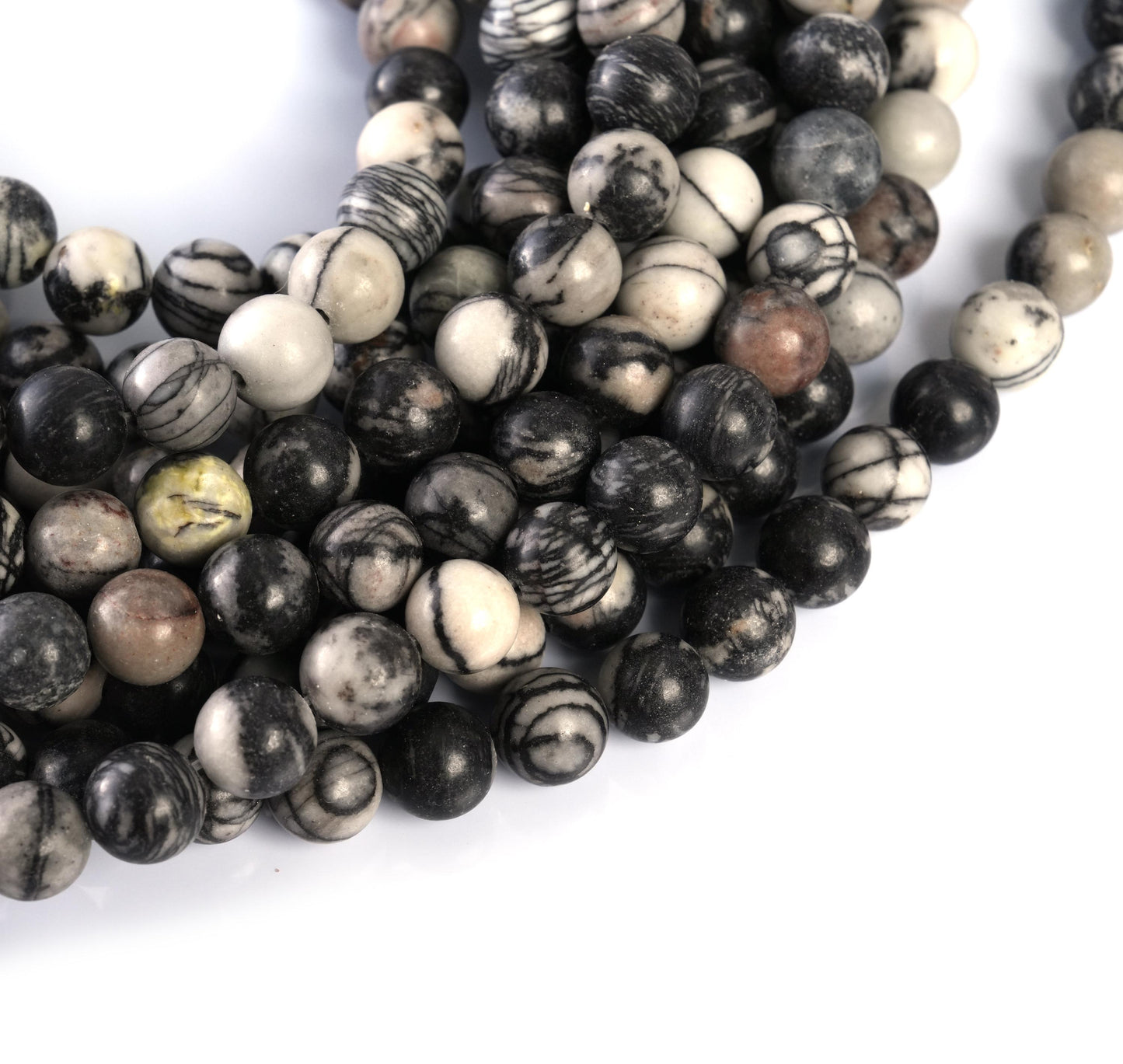 Natural Black Spider Web Jasper Gemstone Round Smooth Beads String 15.5 Inches Long 4/6/8/10 MM for Jewelry Making and Crafting - AS & JG