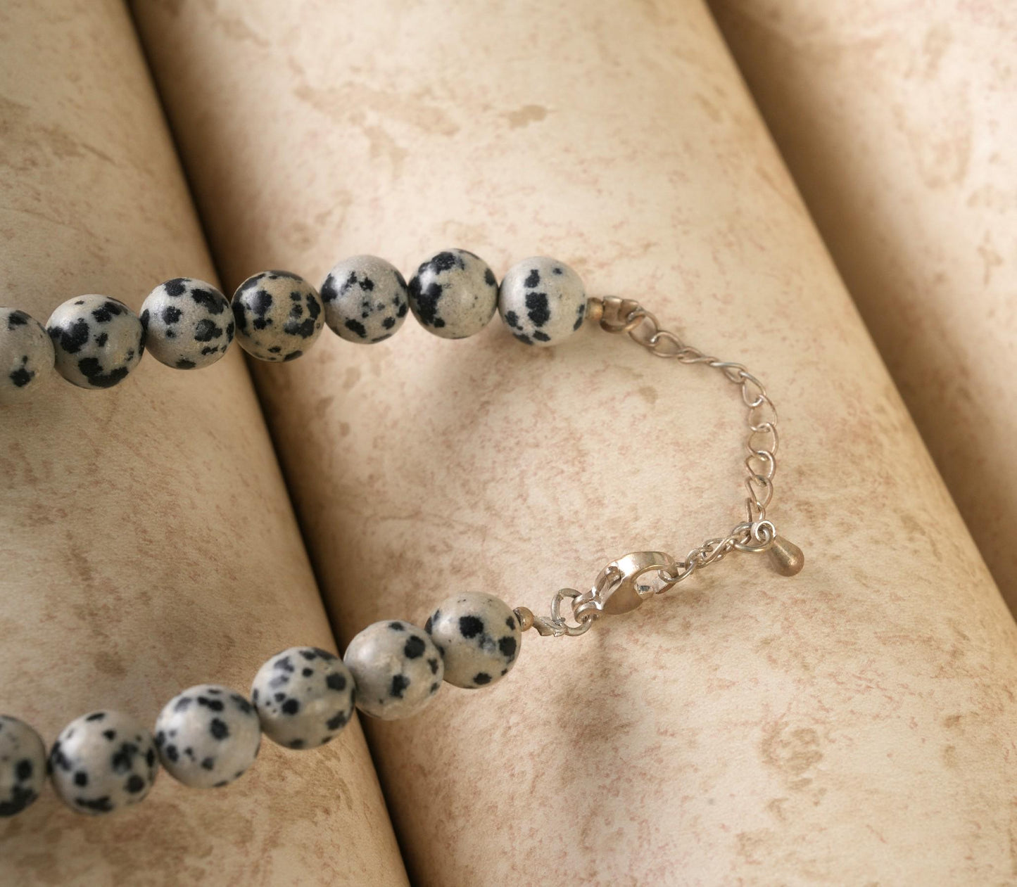 Genuine Dalmatian Jasper Beads Necklace / Handcrafted Adjustable Mala Necklace / 8 MM Round Smooth Beaded Necklace Jewelry For Her - AS & JG