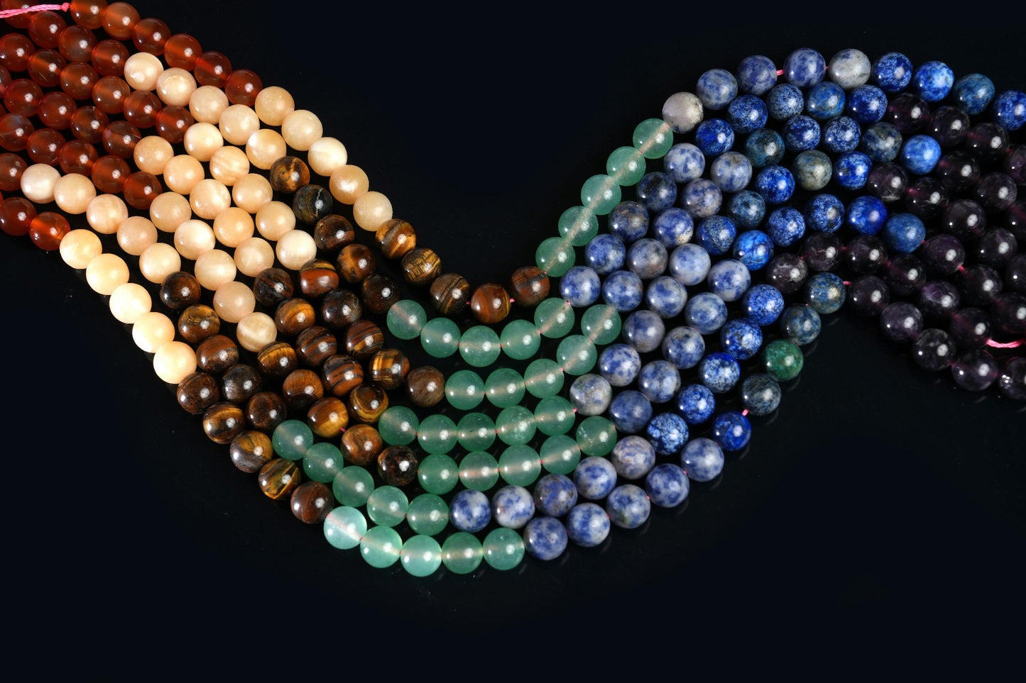 Natural 7 Chakra Gemstone Round Smooth Beads String 15.5 Inches Long 4/6/8/10 MM for Jewelry Making and Crafting - AS & JG